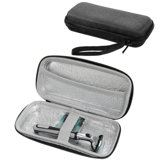 Safety Razor Travel Case, Black Waterproof Travel Razor Case, Lightweight Durable Men's Organizer, Zipper Carrying Bag
