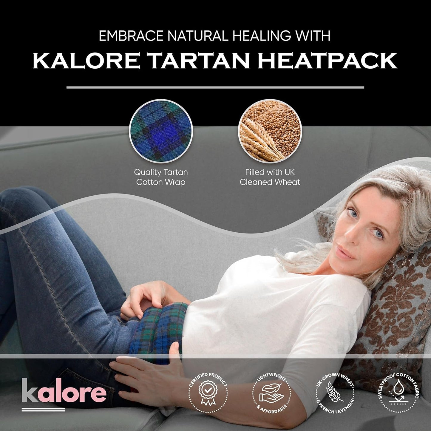 Microwavable Heating Pads for Winter Warmth, Back, Stomach & Head Comfort – Kalore Soft Cotton Tartan Neck Wrap – Even Heat Distribution Hot Compress Bag –Wheat Heat Pad XL – Unscented – Black Watch
