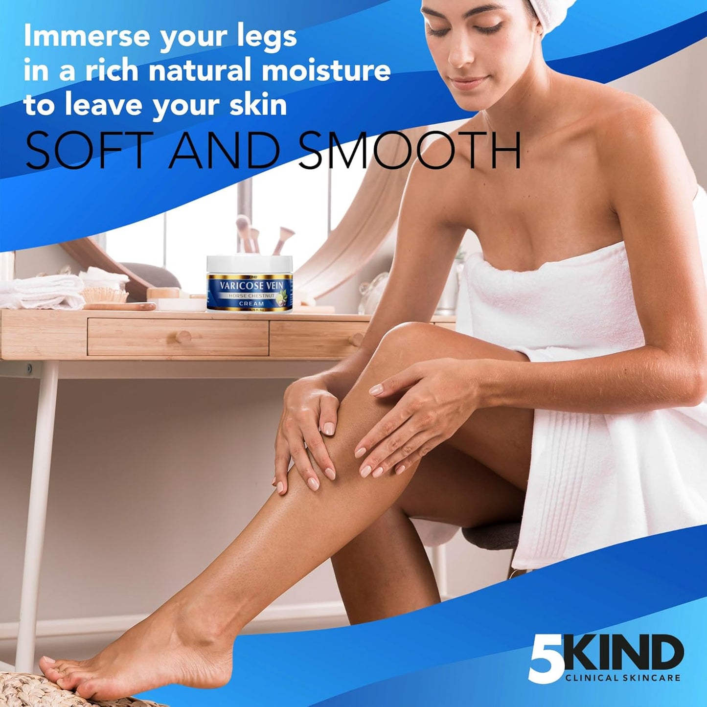 Varicose Veins Treatment for Legs 6.76 Fl Oz - Horse Chestnut Cream for Varicose Veins with Zinc, Avocado & Arnica - Improve the Appearance & Feel of Varicose Veins - Varicose Veins Cream by 5Kind