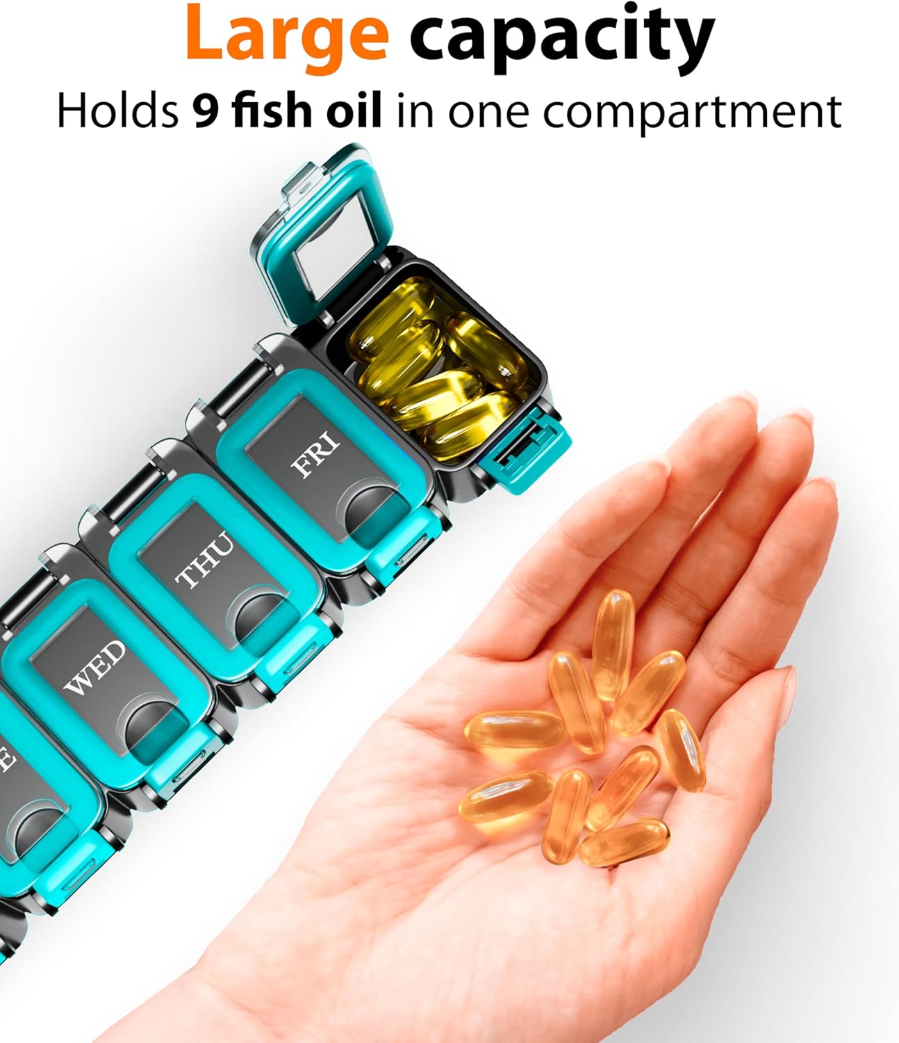 Weekly Pill Organizer 1 time a Day – Pill Box 7 Day with Enhanced Waterproof Seal, Large compartments Hold Big Vitamins & Supplements, Upgraded Locking lids, for Home & Travel use, Durable Hard case