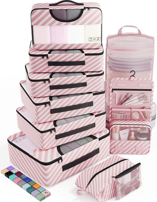 Veken 10 Set Packing Cubes for Travel Essential, Suitcase Organizer Bags in 4 Sizes, Carry-On Luggage Accessories with Large Laundry & Hanging Toiletry Bag, Must-Have for Airplane, Road Trip & Camping