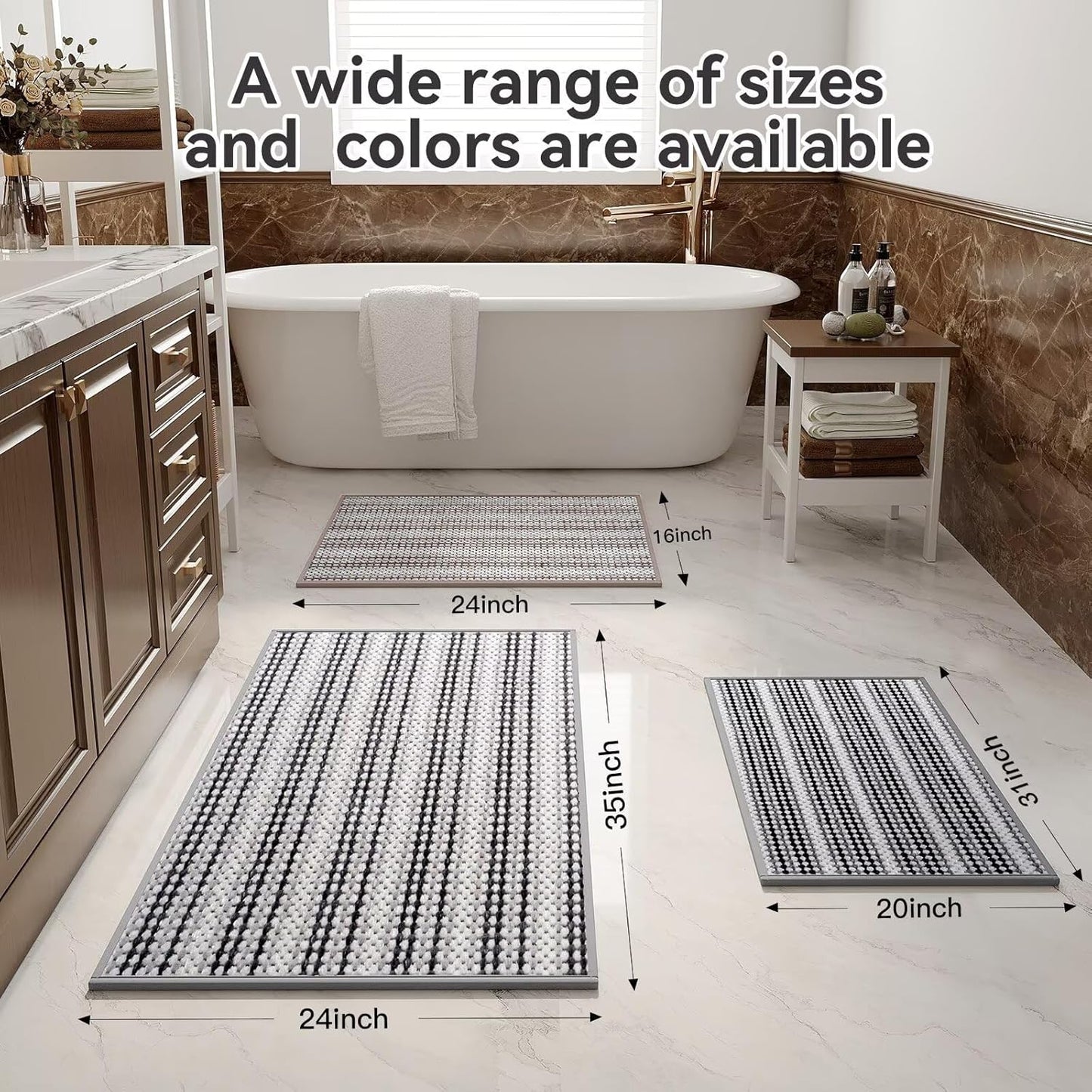 Soft Chenille Bath Mat Super Absorbent Bathroom Mat Quick Dry- Rubber Backed Bath Mats for Bathroom Floor Non Slip-Machine Washable Bathroom Rugs Front of Bathtub,Shower Room Grey 16x24