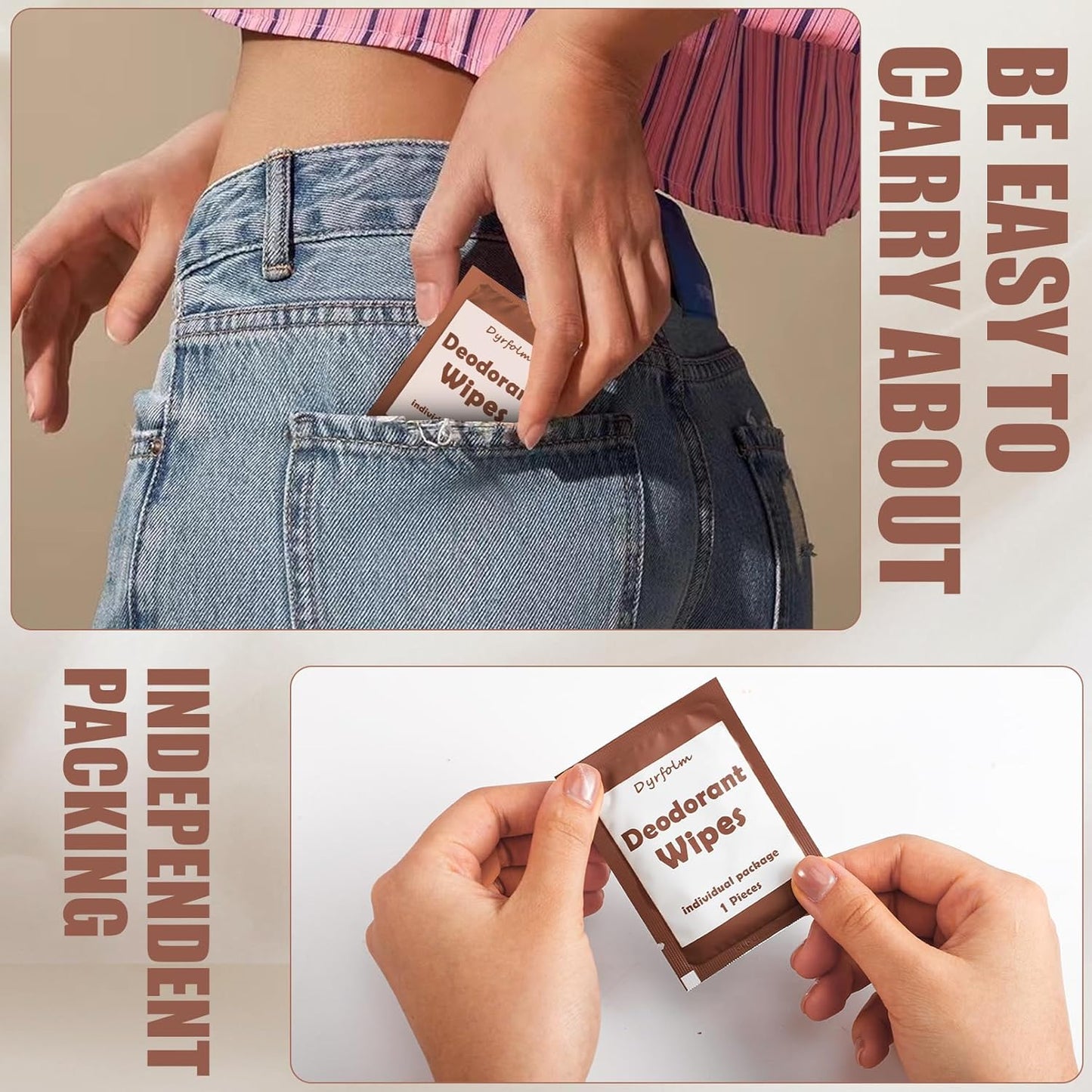 200 Pcs Underarm Deodorant Wipes, Individually Wrapped Antiperspirant, Sweat Body Wipes for Women Men Adults Sports Travel Essentials (Brown, 1 Count (Pack of 1))