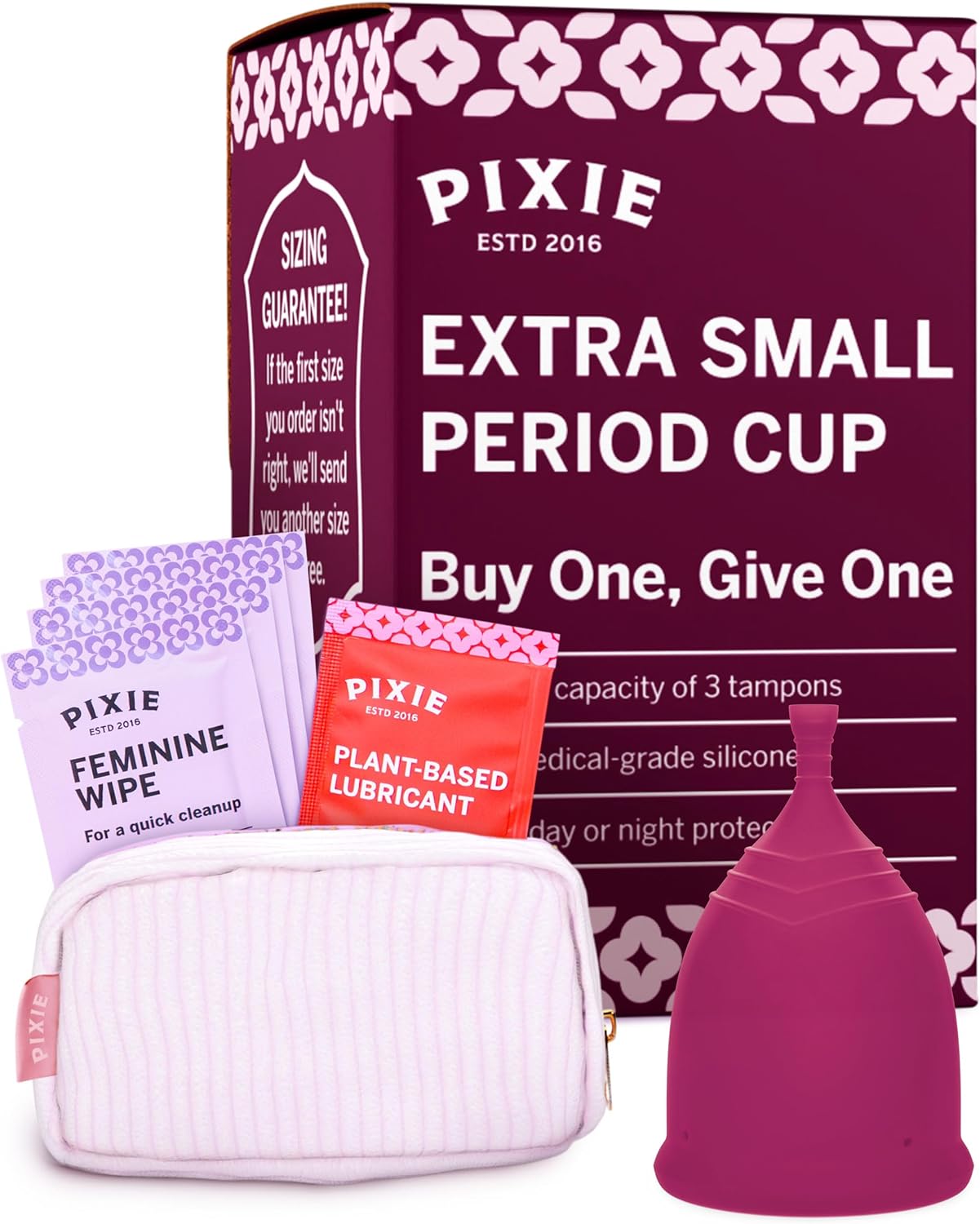 Pixie Menstrual Cup - No Metals or Toxins - Ranked 1 for The Most Soft Reusable Period Cup - Wear 12 Hours - 100% Medical-Grade Silicone - Tampon Alternative - Buy One We Give One - Extra Small