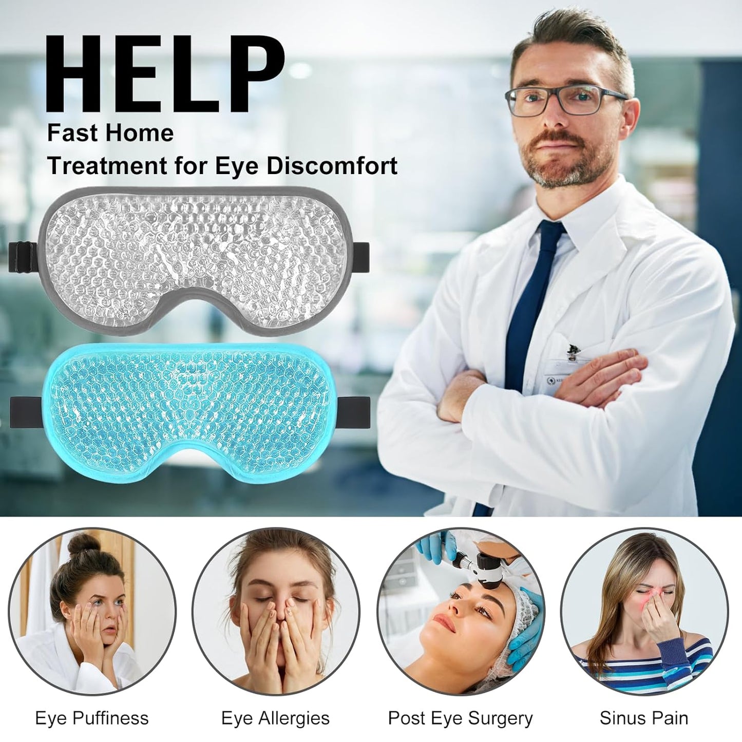 BeeVines Gel Eye Mask, 2 Pack Cooling Ice Masks for Puffy Eyes for Men & Women, Cold & Warm Compress for Post Surgery, Puffiness, Allergies Treatment(Blue & Gray)
