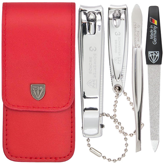3 Swords Germany - Brand Quality 4 Piece Manicure Pedicure Grooming kit Set for Professional Finger & Toe Nail Care Tweezers File Clipper Fashion Leather case in Gift Box, Made by 3 Swords (02570)