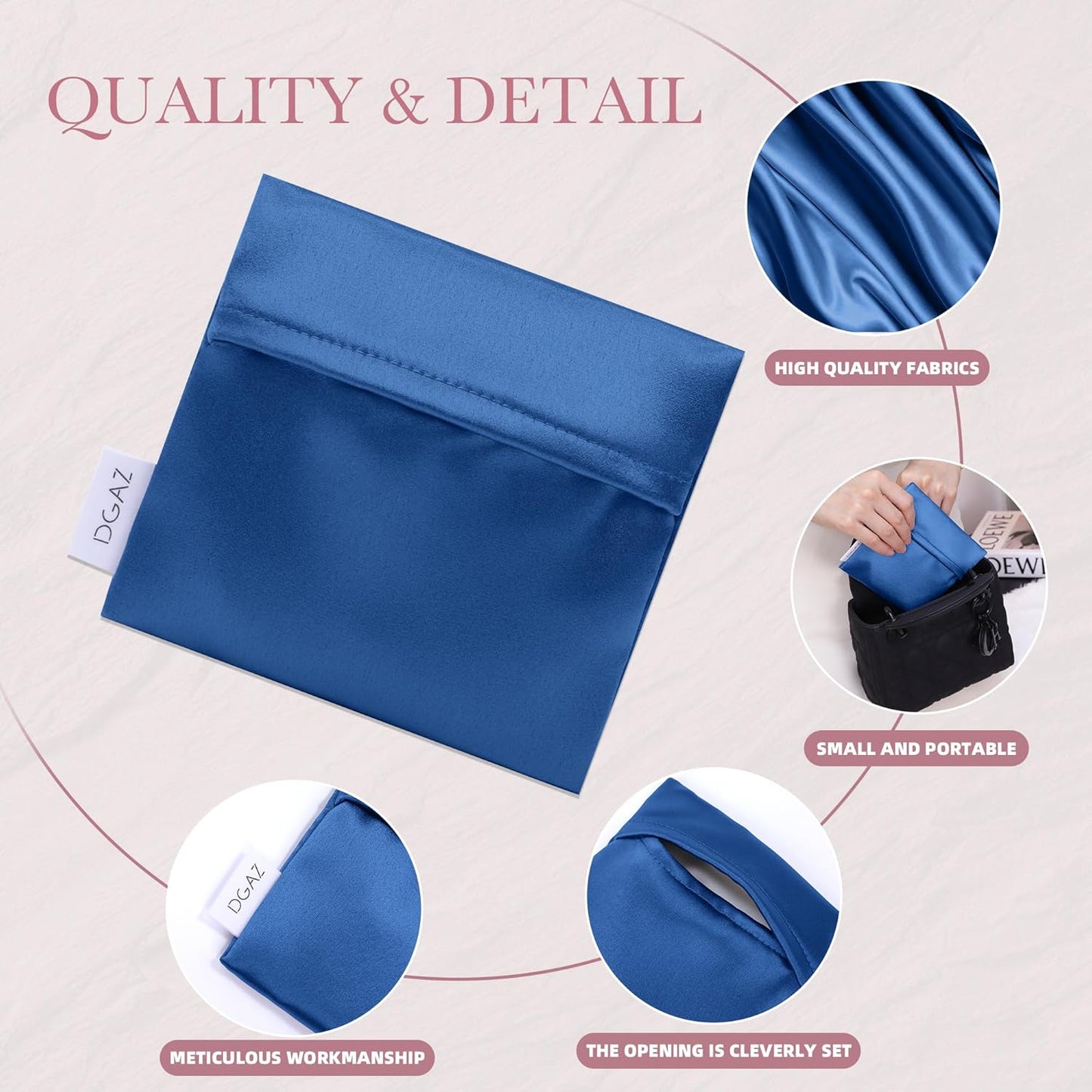 DGAZ Silk Sanitary Napkin Storage Bag, Period Bags for Teen Aged Girls, Portable for Panty Liners/Menstrual Cup/Small Tampons，Mini Makeup Bags for Purse(Blue Jean)