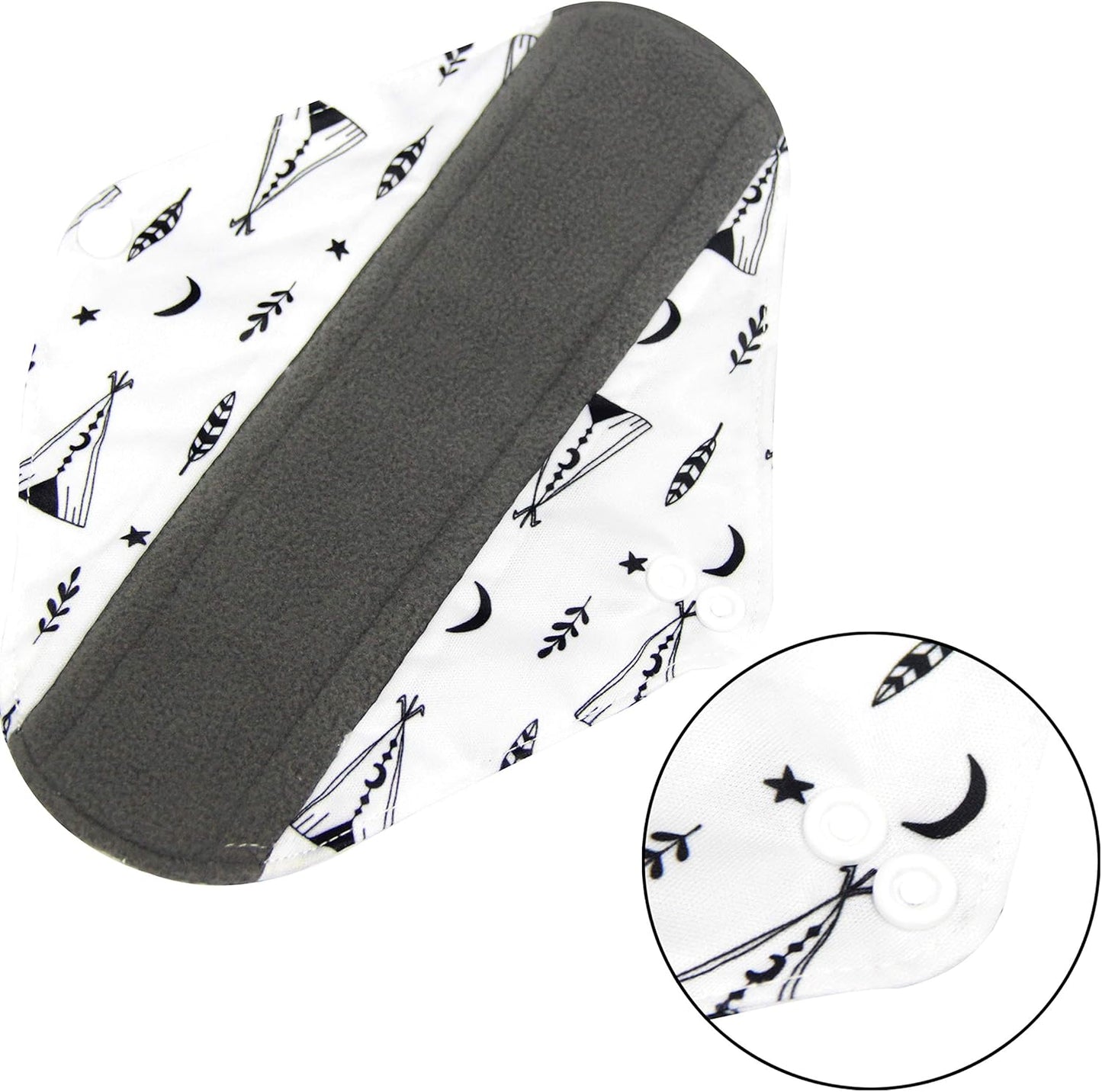 7pcs Set 1 pc Mini Wet Bag +6pcs Absorbent Reusable Sanitary Pads/Washable Cloth Menstrual Pads (L,Grey)