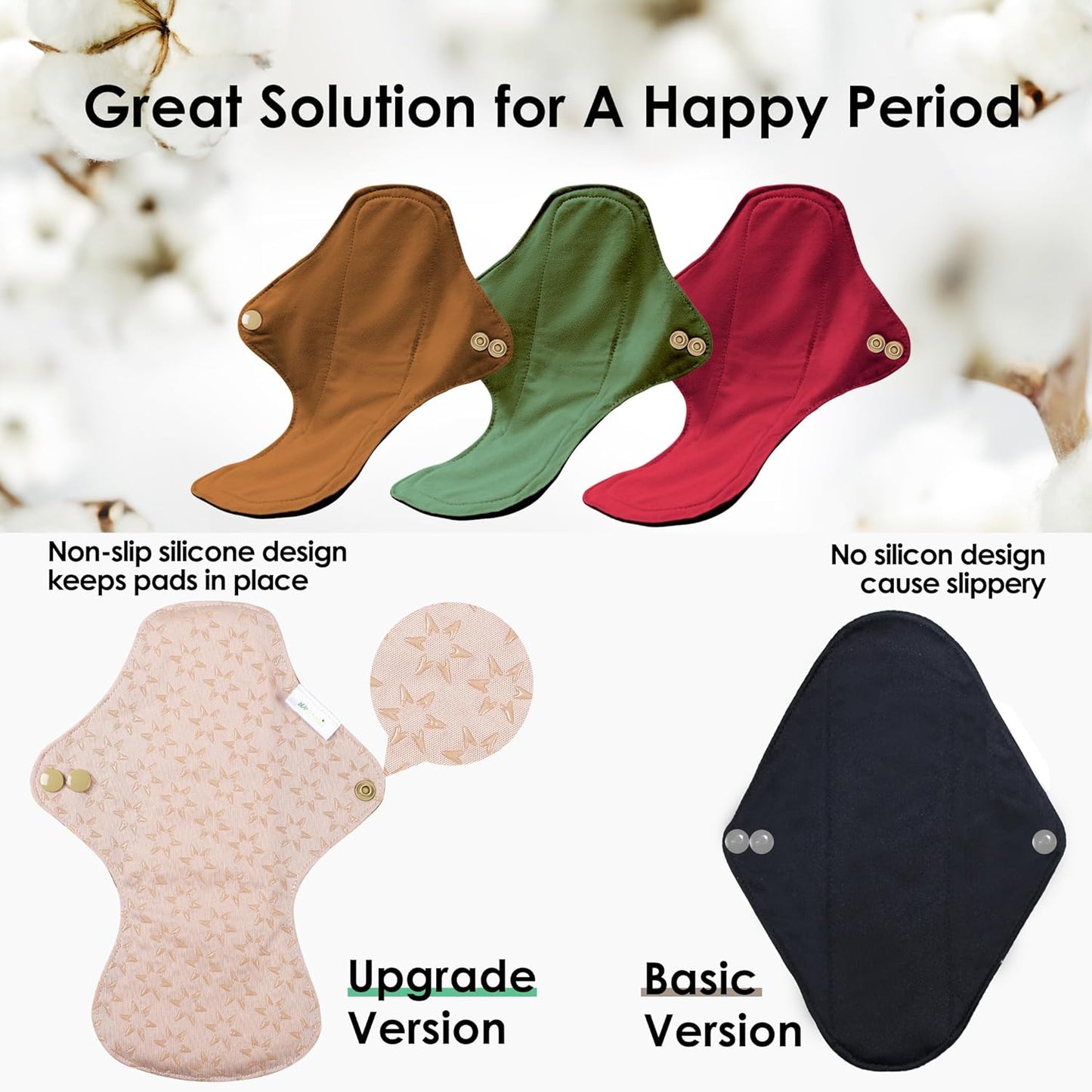 wegreeco 6 Pcs Reusable Menstrual Pads, Ultra Absorbent Cloth Pads for Heavy Flow, Sanitary for Teens, Women, Nonslip, Inner Aqua, Burgundy, Coffe, Rose Gold Outer, M