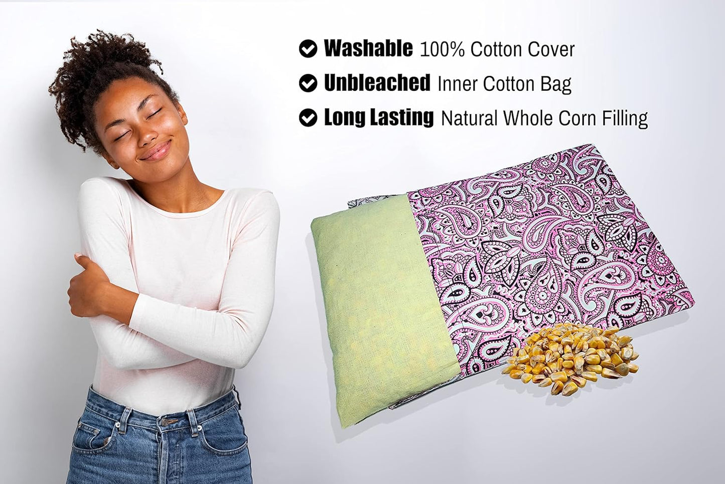 Microwavable Corn Filled Heating Pad and Cold Pack/Washable 100% Cotton Cover (Bandana - Pink, 7.5in W x 11in L)