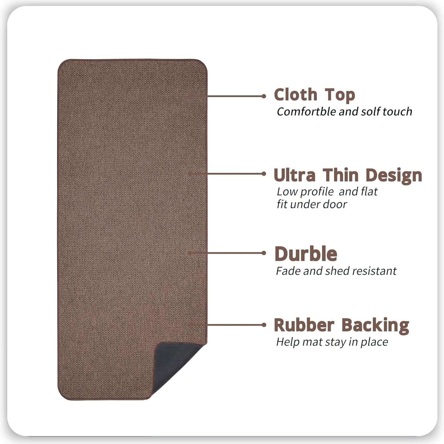Bath Mat,Ultra Thin Bathroom Runner Rugs,Large Bath Mats for Bathroom,Quick Dry,Non-Slip,Machine Washable,Low Pile,Bath Rug,Shower Outside,Sink,Home Decor Accessories.Brown,2'x5'（24x60inch）