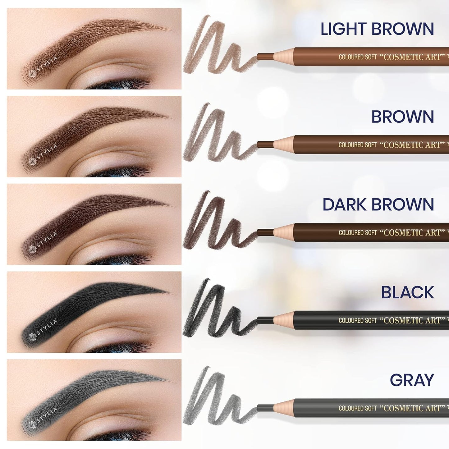 Stylia Waterproof Eyebrow Pencils For Women – Long-Lasting Microblading Supplies Brow Pencil, Perfect for Eyebrow Shaper, Filling & Defining Natural-Looking Brow - (12PC Brown)
