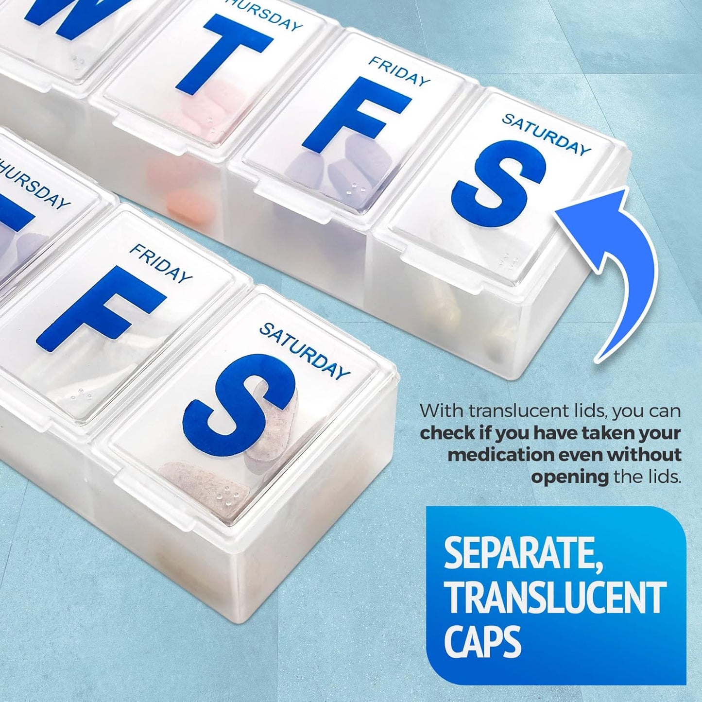 MEDca Weekly Pill Organizer, 7-Day Pill Planner Extra Large