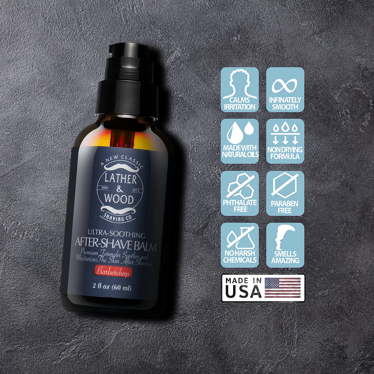 Lather & Wood - Barbershop Aftershave for Men - Long-Lasting Fragrance, Non-Greasy Formula, Easy Pump Dispener, Gentle and Subtle Scent