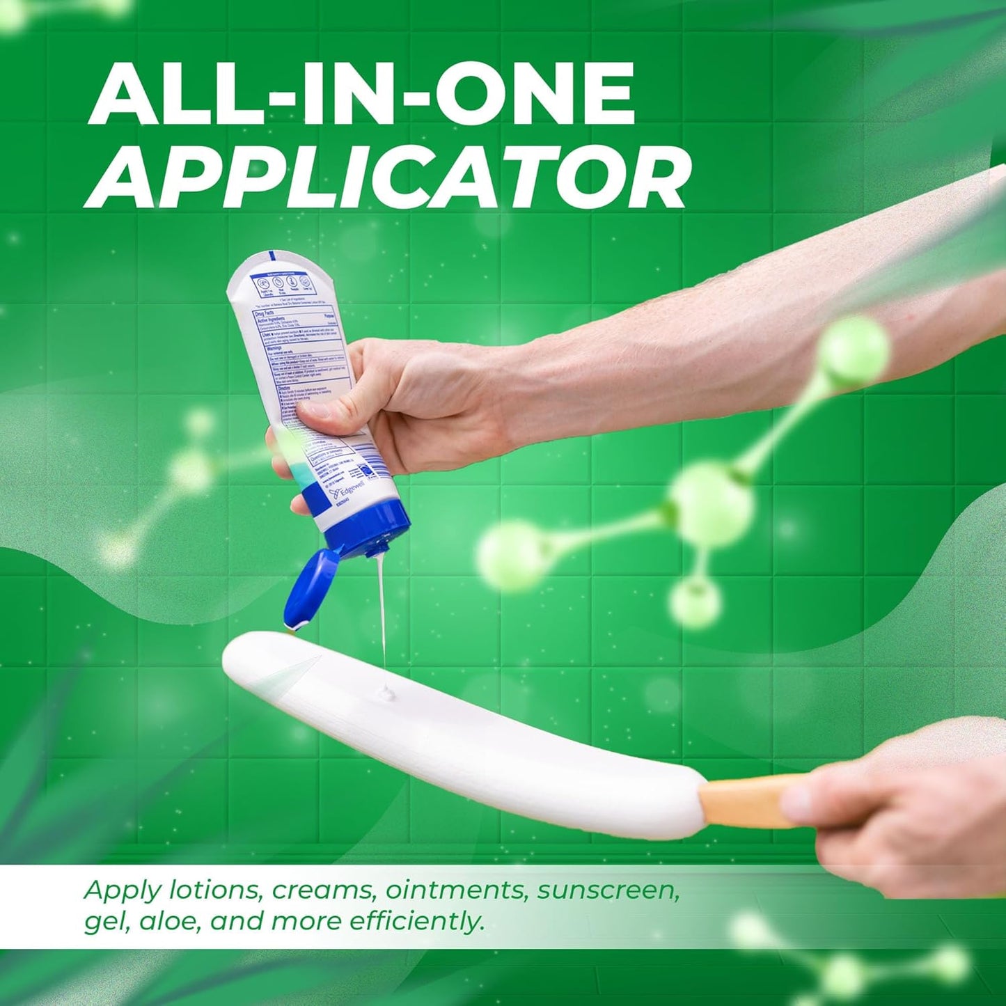 GranNaturals Lotion Applicator for your Back, Feet, and Legs - Sunscreen Applicator - Long Curved Easy Reach Body Brush for Suntan, Sunless Self-Tanning, Skin Cream, Acne, Body Wash - Elderly Aid