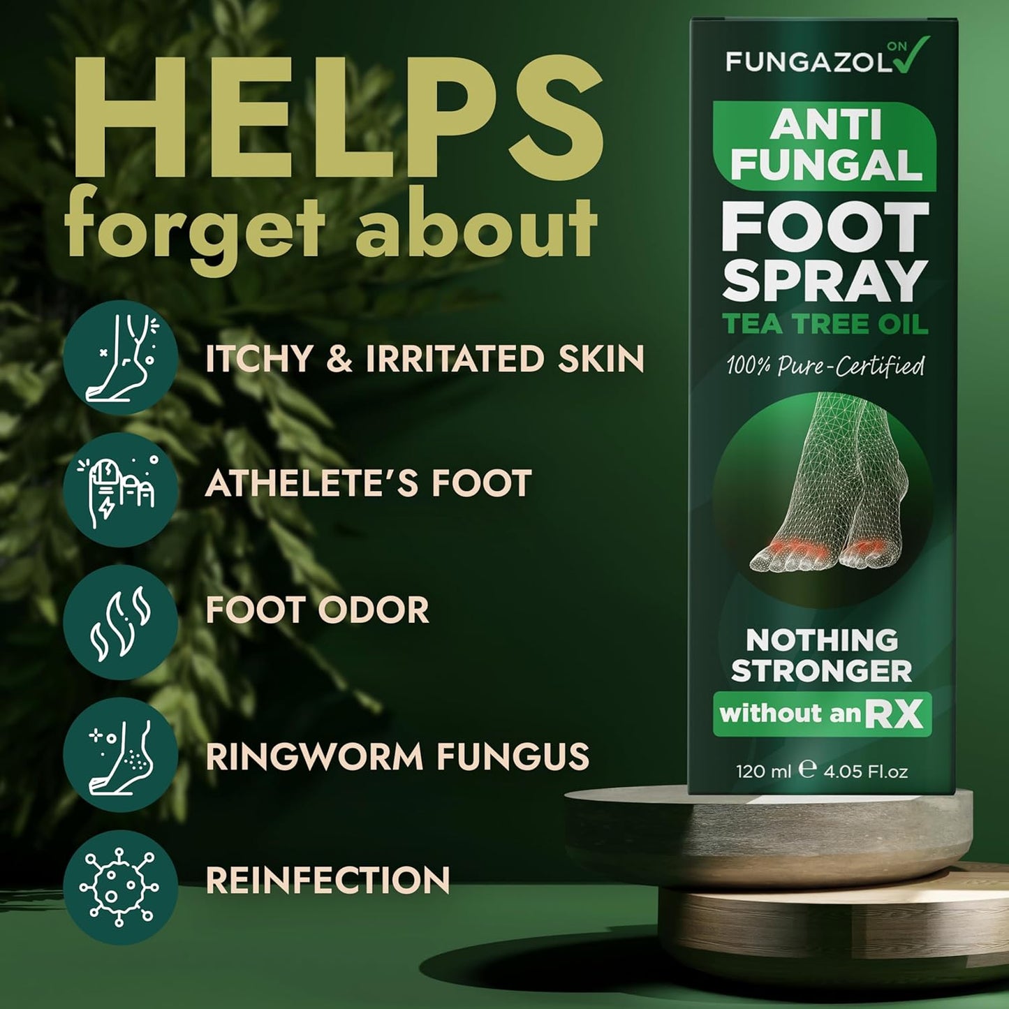 Terramed Just Think Comfort Foot Spray with Tea Tree Oil | Antifungal Treatment for Jock Itch, Nail Fungus & Ringworm | Fast Absorbing & Deep Penetrating Relief | Soothes Itching & Burning | 120ml