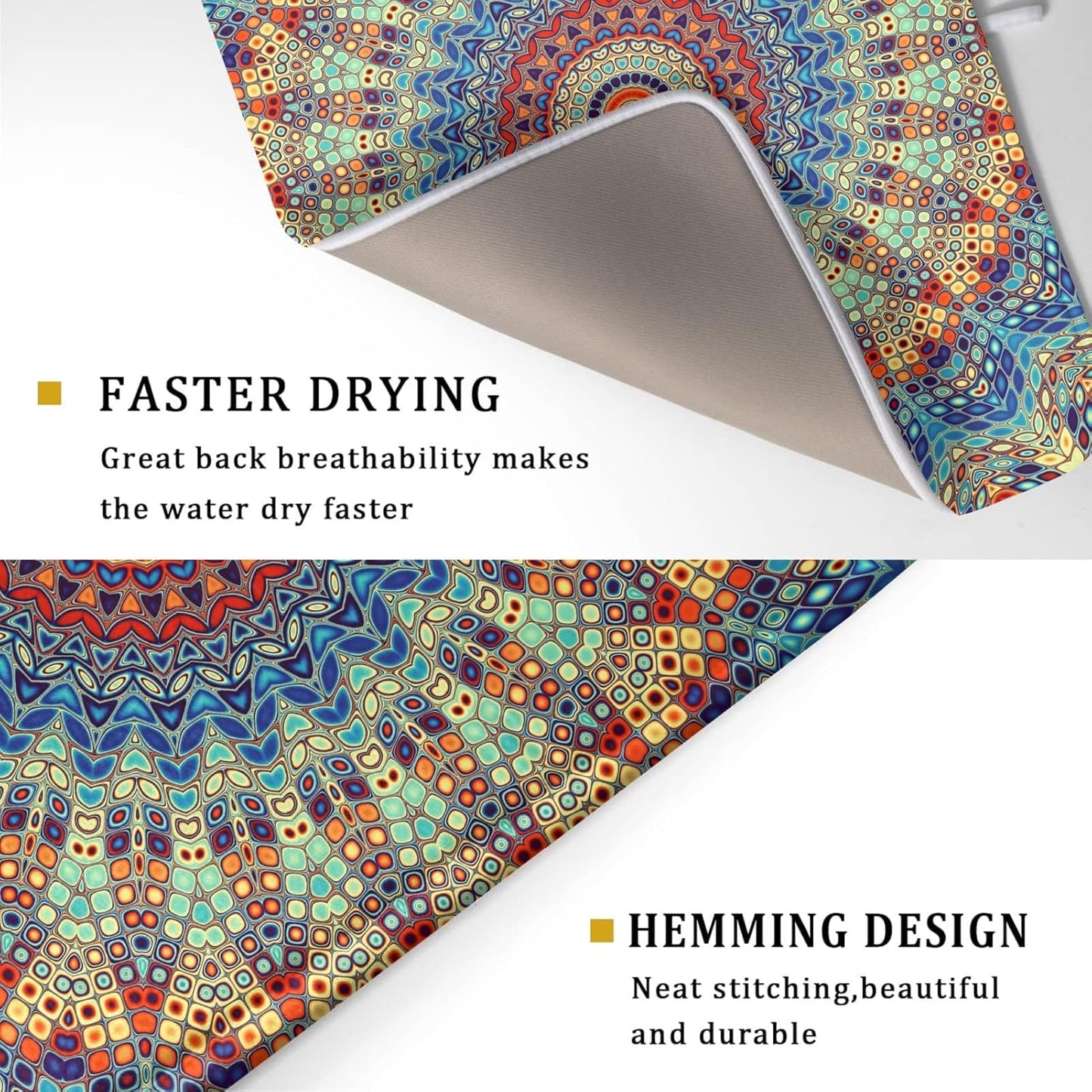 Bohemian Mandala Dish Drying Mat for Kitchen Counter Boho Microfiber Dish Drying Mats 18 x 24 Inch with High Absorbent Reversible Microfiber Dish Drying Pad Rack Mat for Coffee Bar