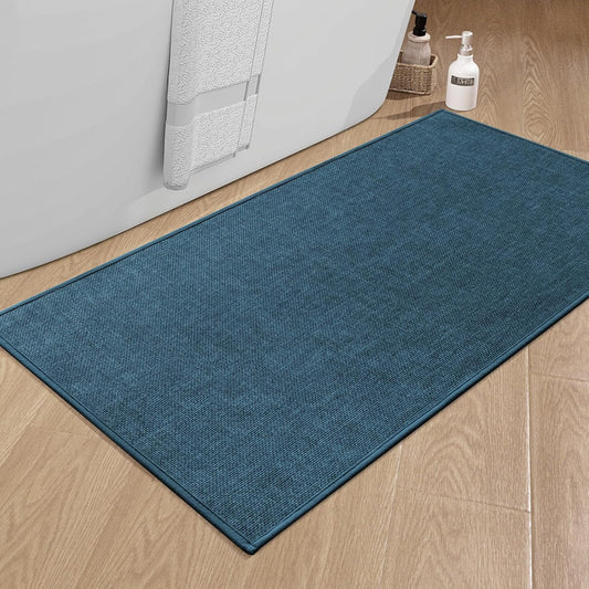 chakme Bathroom Rugs Mat 47x24, Ultra Thin Non Slip Bath Mat Large Quick Dry Absorbent Bath Mat for Bathroom Floor, (Dark Blue, 47"x24")