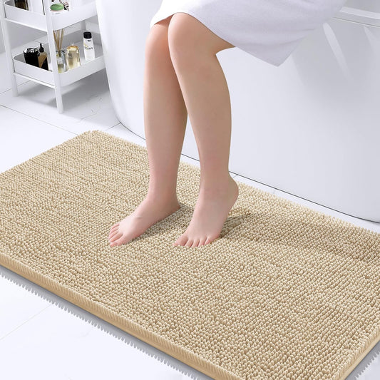 OLANLY Bathroom Rugs 40x24, Extra Soft Absorbent Chenille Bath Rugs, Rubber Backing Quick Dry, Machine Washable Bath Mats for Bathroom Floor, Tub and Shower, Home Decor Accessories, Beige