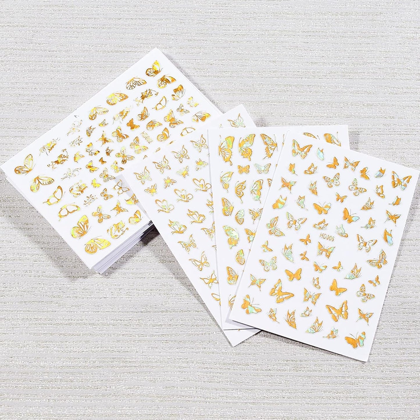 16 Sheets Butterfly Nail Art Stickers Decals 3D Self-Adhesive Gold Metallic Butterfly Nail Stickers Holographic Butterflies Design Nail Art Supplies for Women Acrylic Nail Art Decoration Accessories