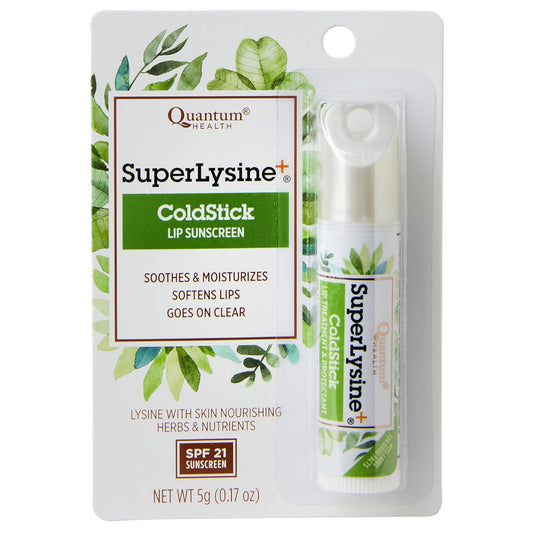 Quantum Health SuperLysine+ Colds tick Lip Sunscreen - Lysine Herbs & Nutrients Soothe & Moisturize Lips - Softens & Protects from the Sun - SPF 21 - Clear - 0.17 Ounce