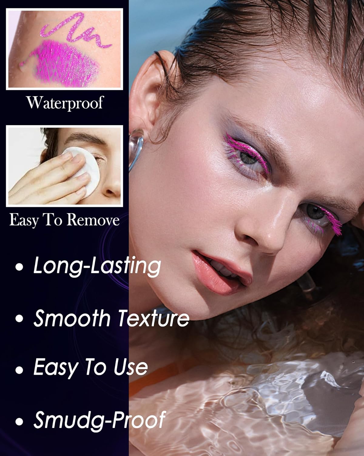 UV Neon Blue Mascara & Eyeliner Set, Waterproof Volumizing Colored Mascara Volume and Length for Lashes Lengthening, Long Lasting Glitter Liquid Eyeliner Pencil, Halloween Glow in the Dark Makeup-02