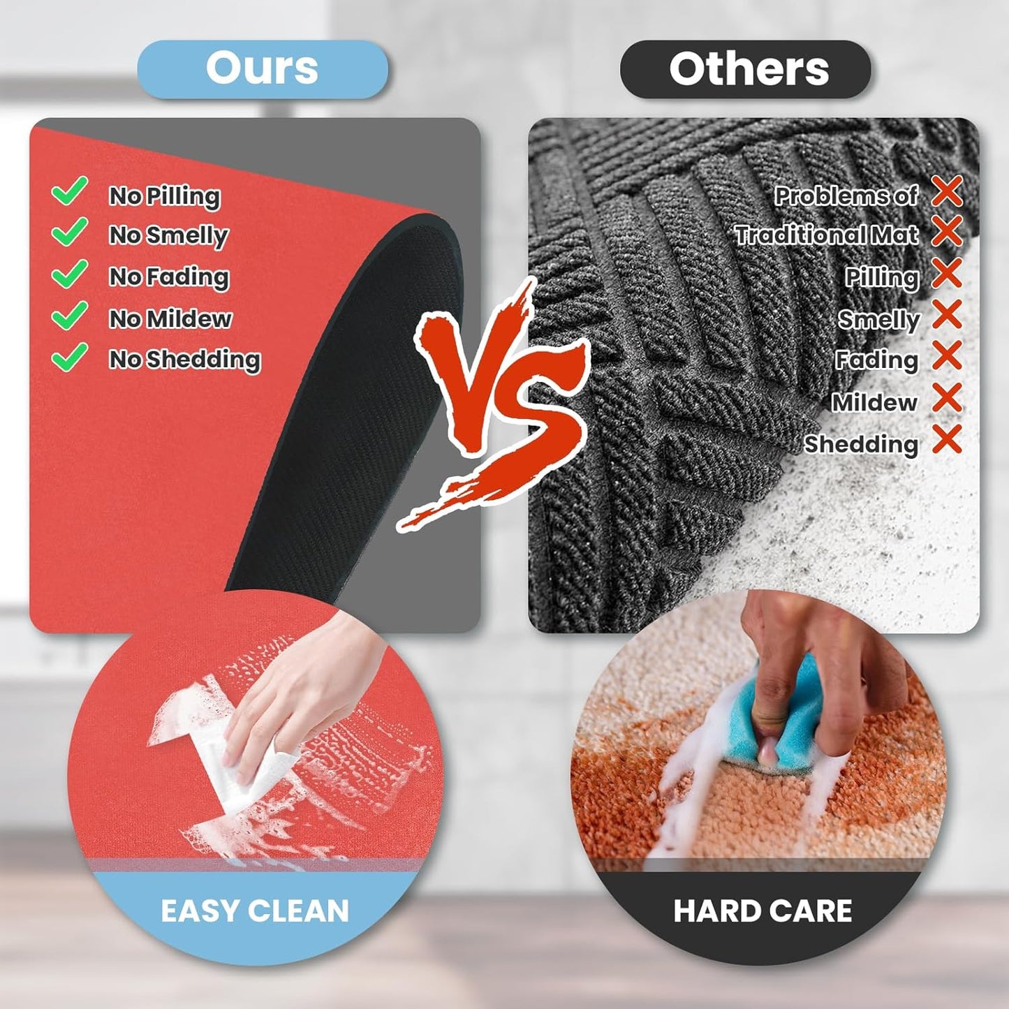 Diatomaceous Earth Bath mat Bathroom Rugs Super Absorbent Quick Dry Non Slip Bath Mat Thin Bathroom Floor Mats Fit Under Door-Shower Rug for in Front of Bathtub Shower, Red, 15.7"x35.4"