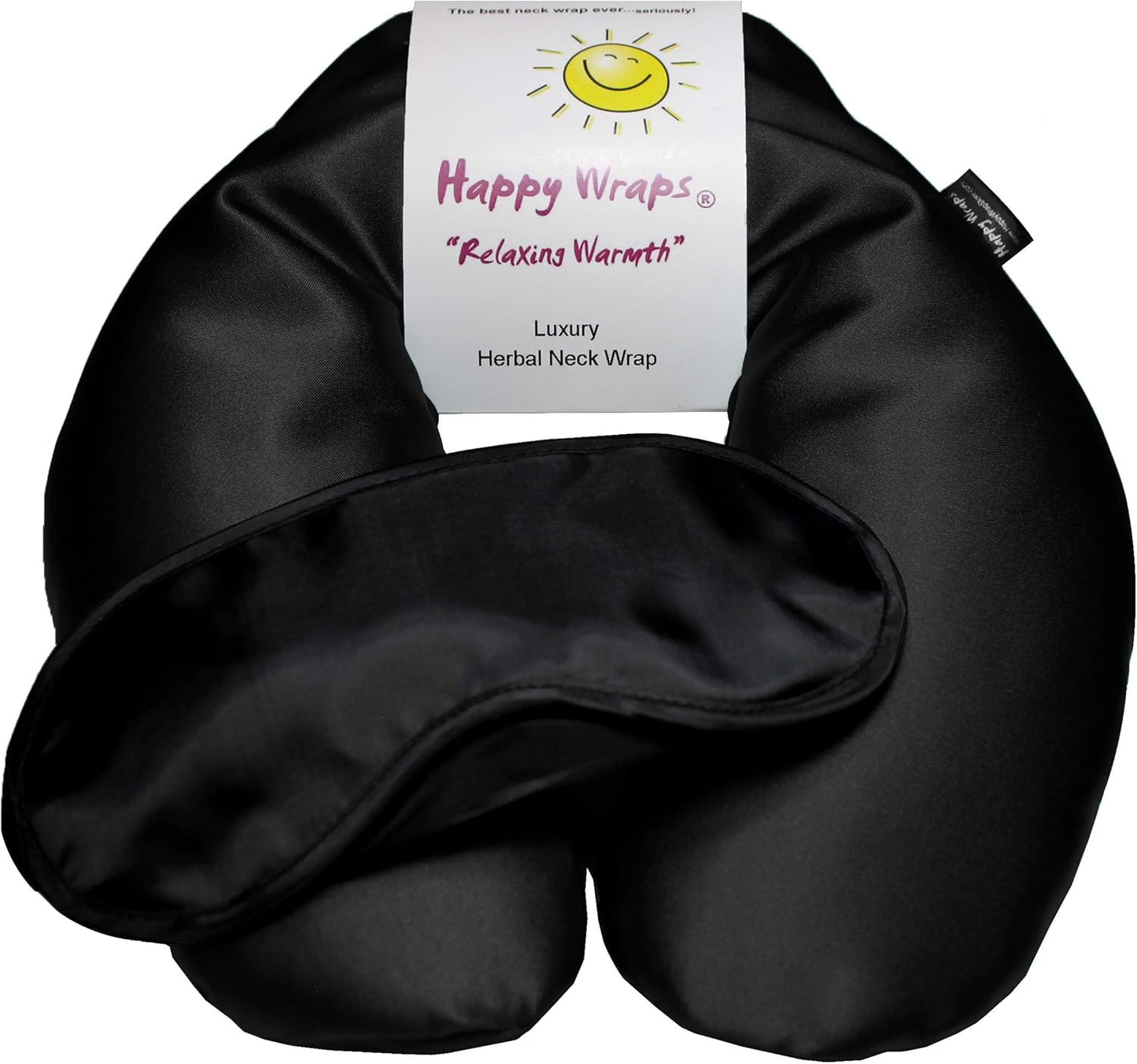 Microwavable Herbal Neck Wrap - Hot Cold Aromatherapy Neck Warming Pillow - Heating Pad for Migraines, Stress, Gifts for Women, Birthdays, Christmas and Free Sleep Mask - Onyx Satin