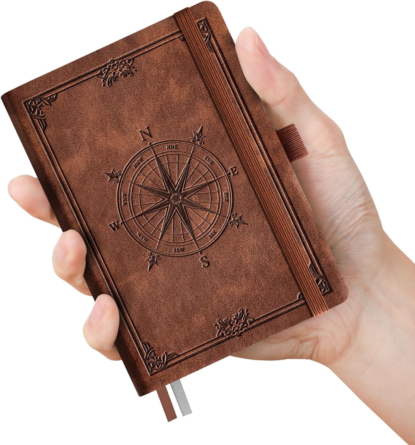 AHGXG Small Blank Pocket Journal Notebook for Men - 256 Numbered Pages B6 Mini Journal, Vintage Soft Leather Hardcover, 80gsm Paper, for Women Work Office School, 4.1'' X 5.7''- Brown