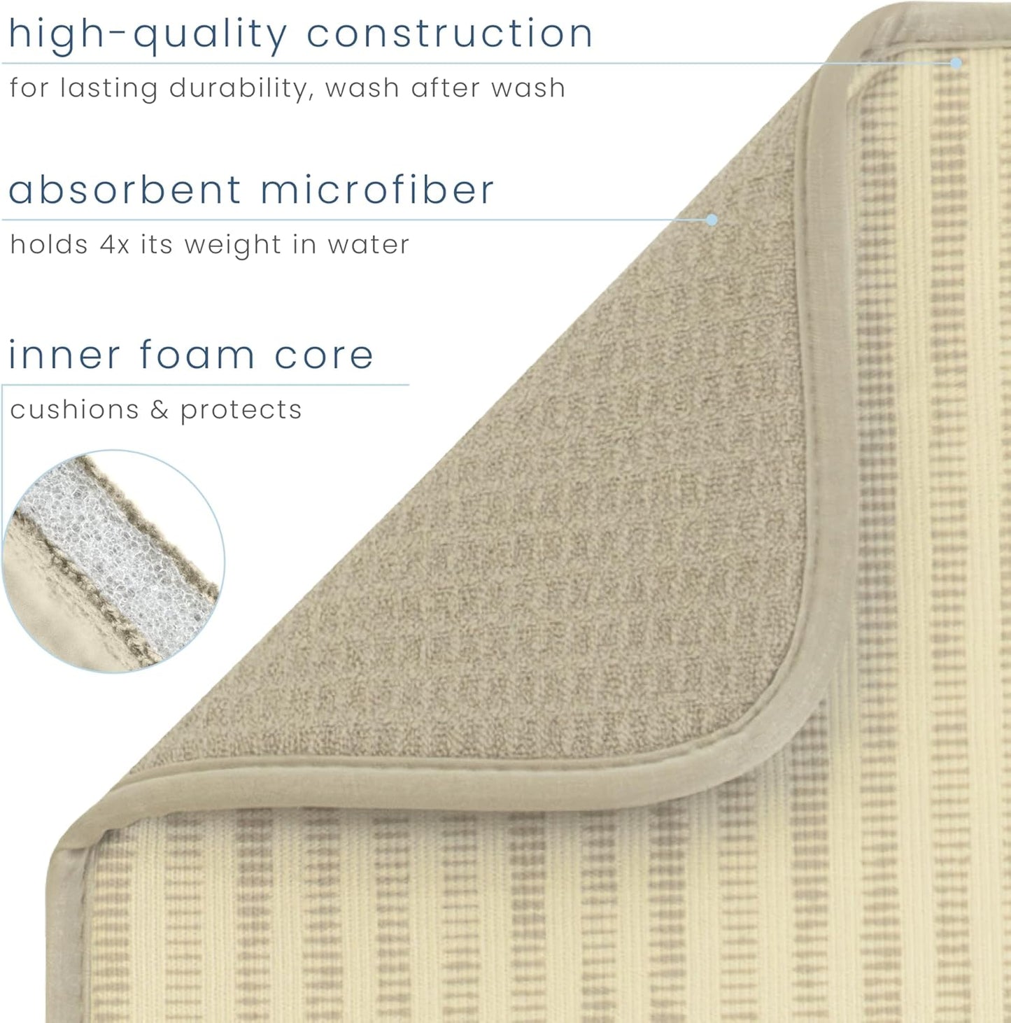 S&T INC. Dish Drying Mat, 16” x 18”, Absorbent Microfiber Kitchen Counter Mat, Dish Drying Pad for Dishes, Utensils, Pots and Pans, Large, Cream Distressed Lines