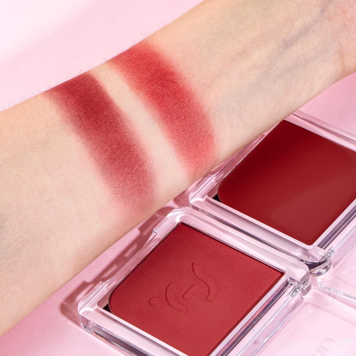 Blush Palette Duo – Cream & Powder Blush Set in Deep Red, Long-Wearing & Moisturizing, Easy to Blend, Radiant Coverage for Cheeks, Eyes & Lips, Magnetic Palette Compatible (2-Pack, Maple Crush)