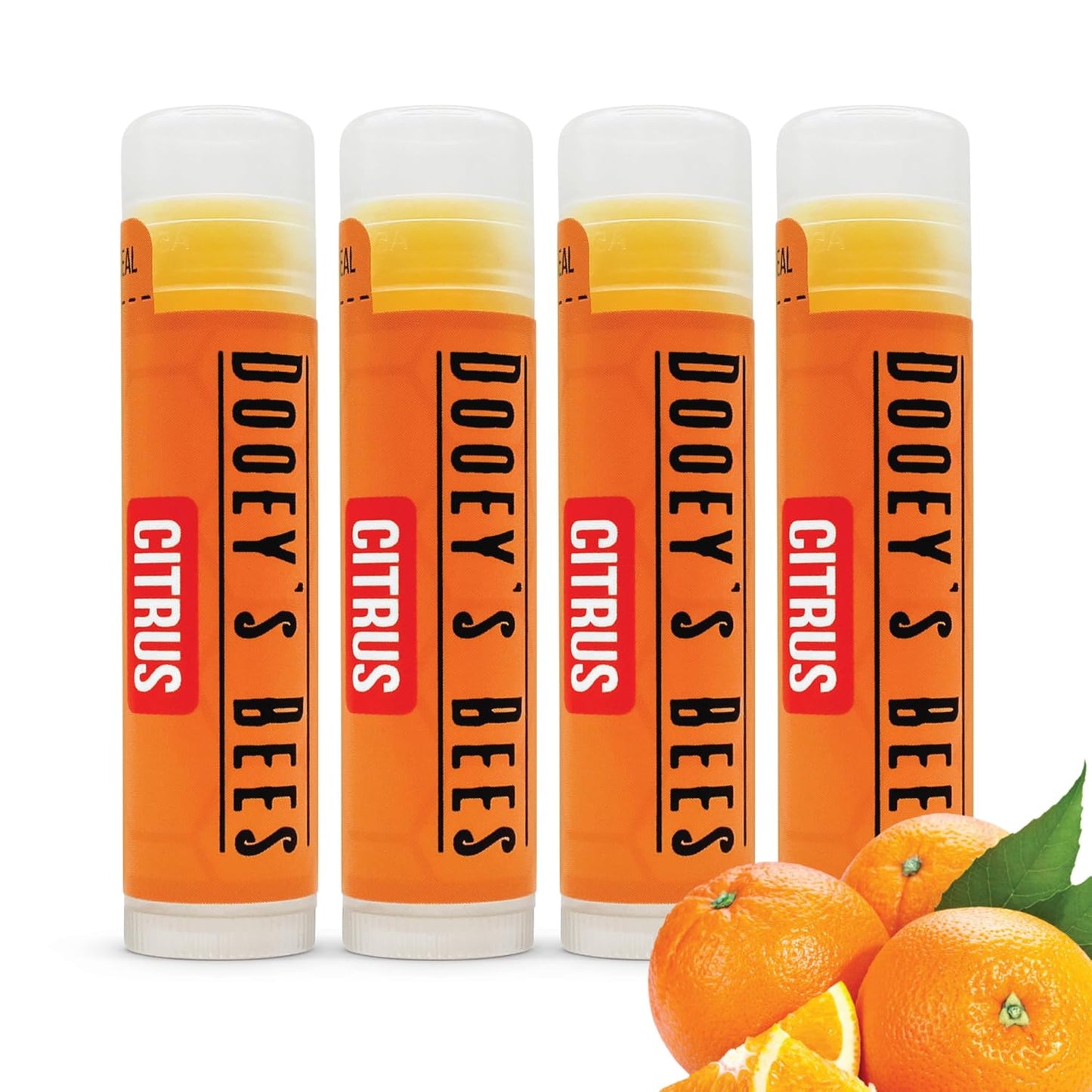 Dooey's Bees All Natural Handmade Beeswax Based 4 ingredient Lip Balm, 4 Count (4 - Pack, Citrus)