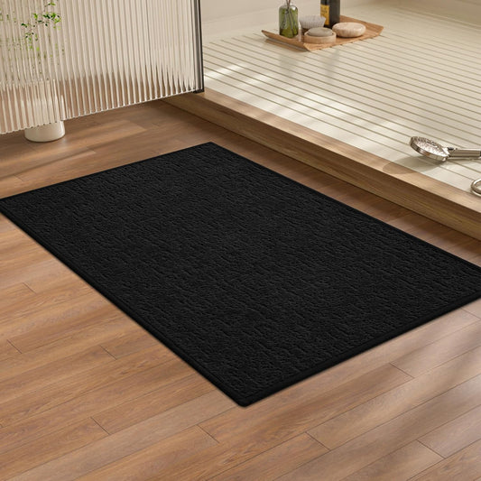 chakme Bathroom Rugs Mat 24x17, Ultra Thin Non Slip Bath Mat Quick Dry Absorbent Bath Mat for Bathroom Floor, (Black, 24"x17")