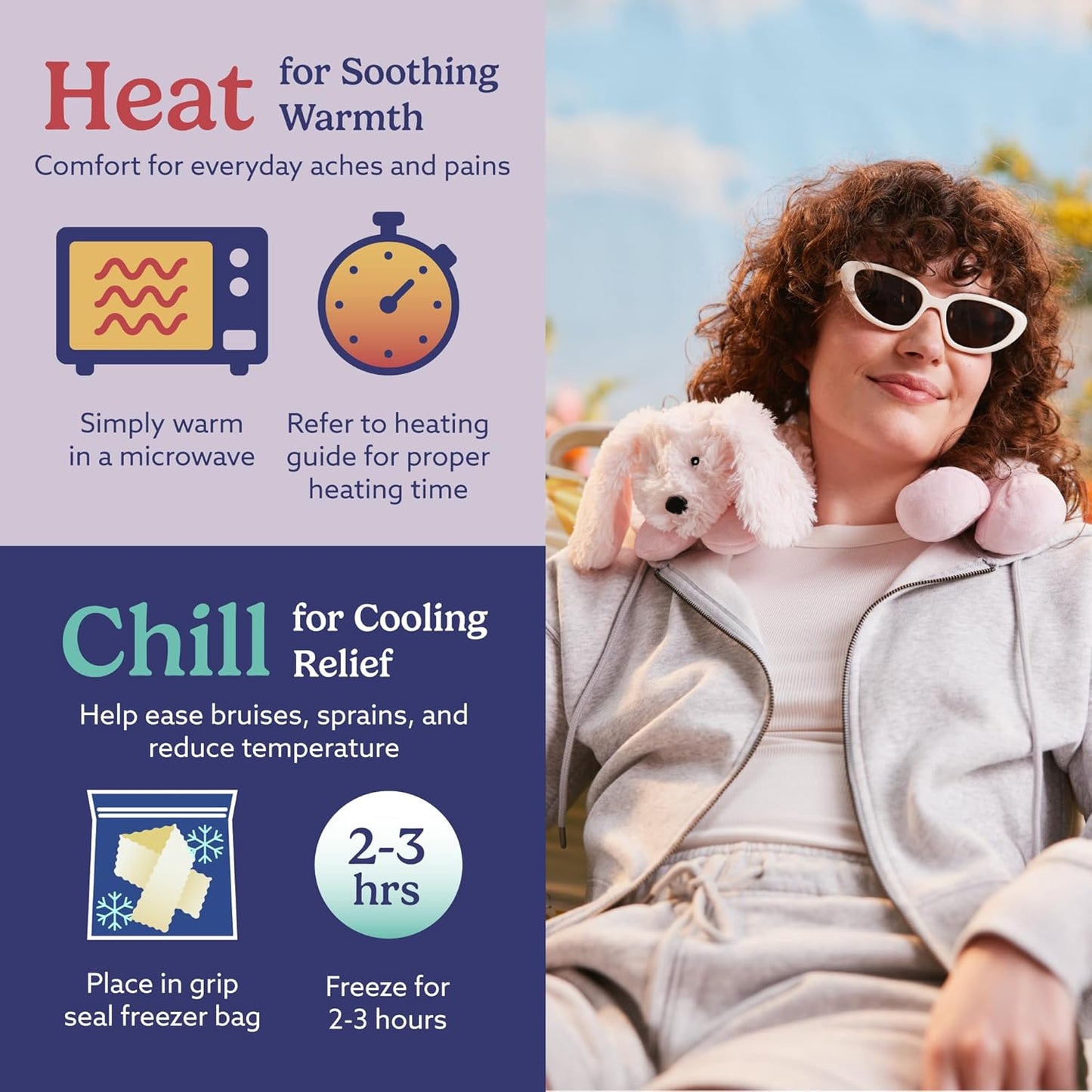 warmies Microwavable Neck & Shoulder Wrap - Heating & Cooling Plush Pad for Calming Relaxation - Weighted & Heated Neck Warmer with Scented Lavender - Microwave Heat Pad for Aches & Pain - Bunny