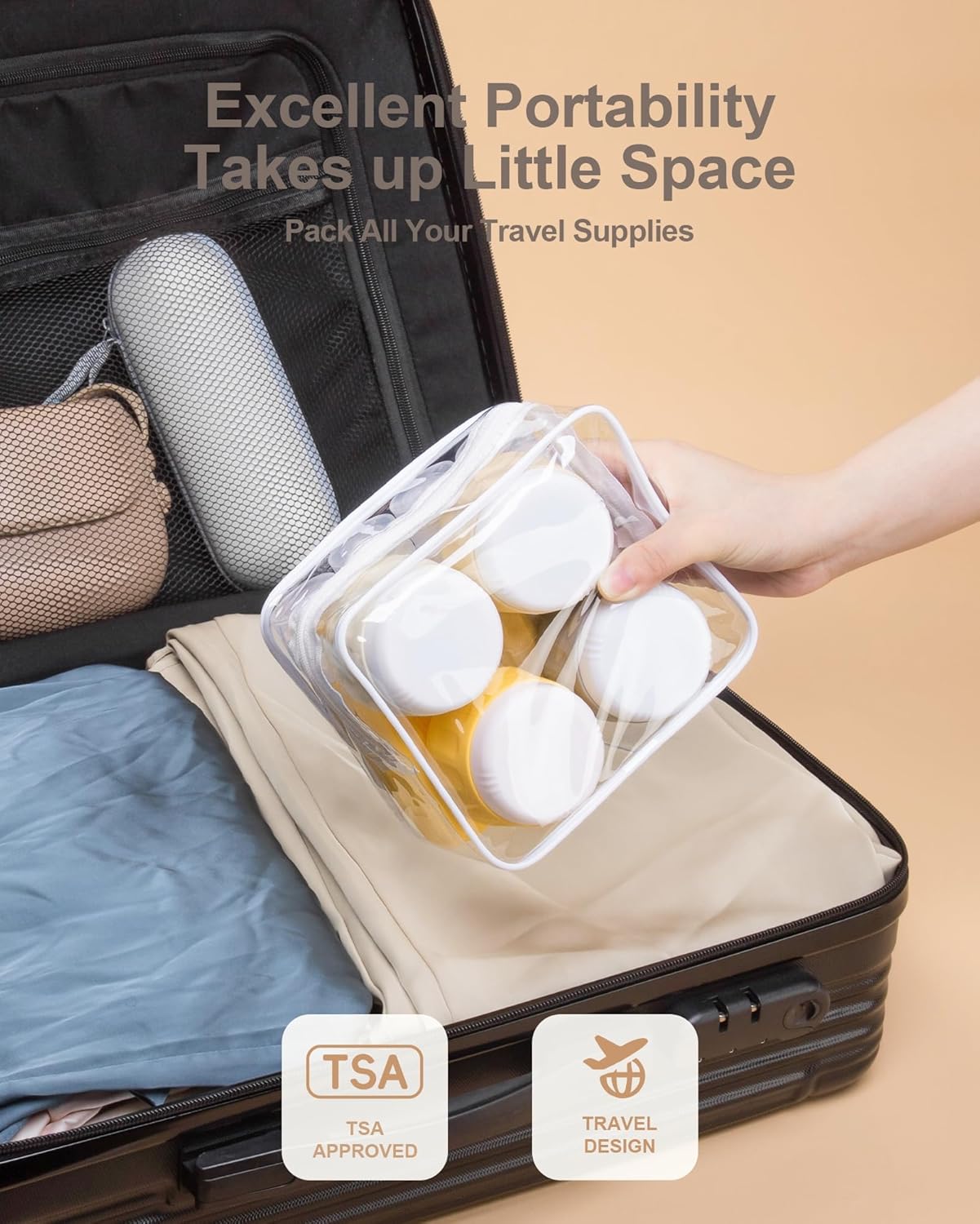 Travel Bottles for Toiletries 8 Pack, Travel Size Toiletries, Tsa Approved Travel Size Containers 3oz, with Travel Essentials Clear Bag, Leak Proof Silicone Squeezable Creams Jars