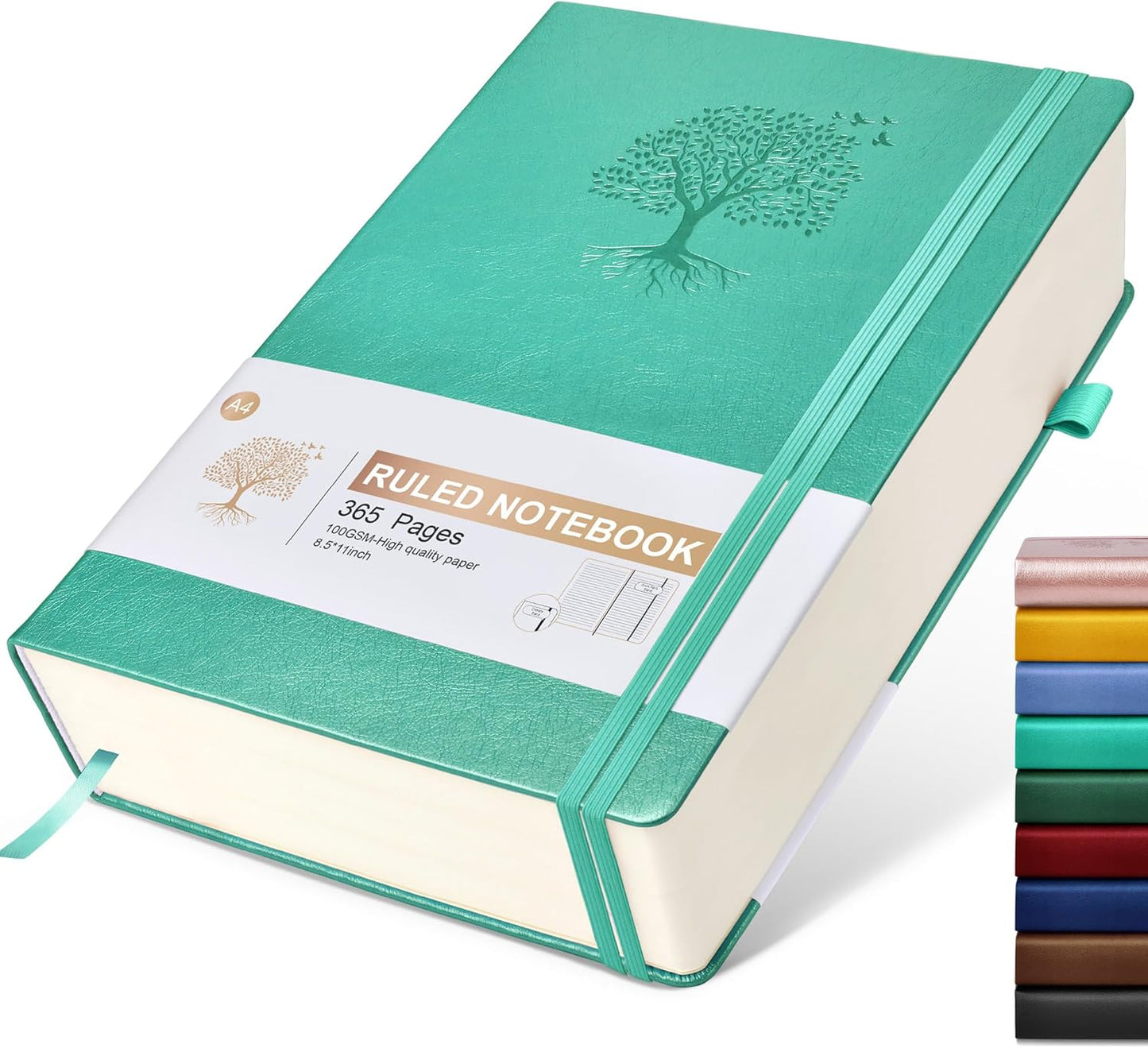 Lined Journal Notebook, 365 Pages A4 Large Journals for Writing Ruled Notebook, Hardcover Leather Journal for Women Men, Daily Notebook for Work, Note Taking, 100Gsm Thick Paper (8.5" x 11" Teal)