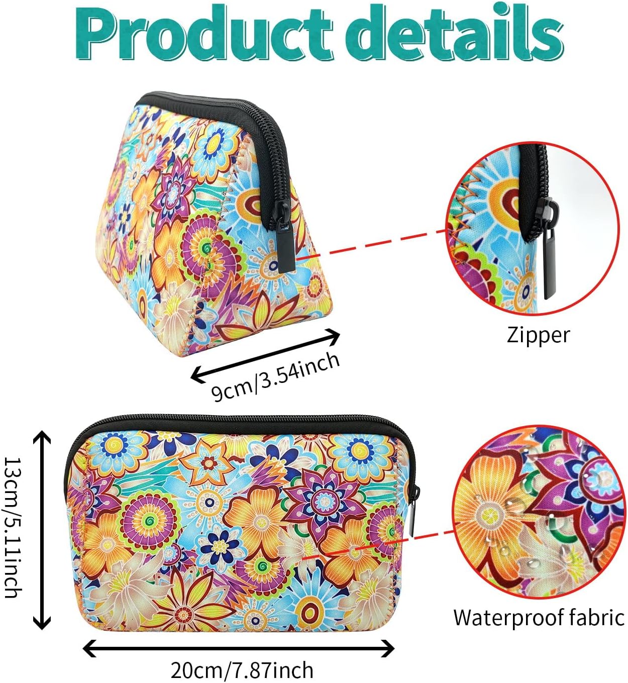 Cosmetic Bag Waterproof Neoprene Zipper Pouch Travel Portable Toiletry Makeup Bags Organizer Case for Women and Girls