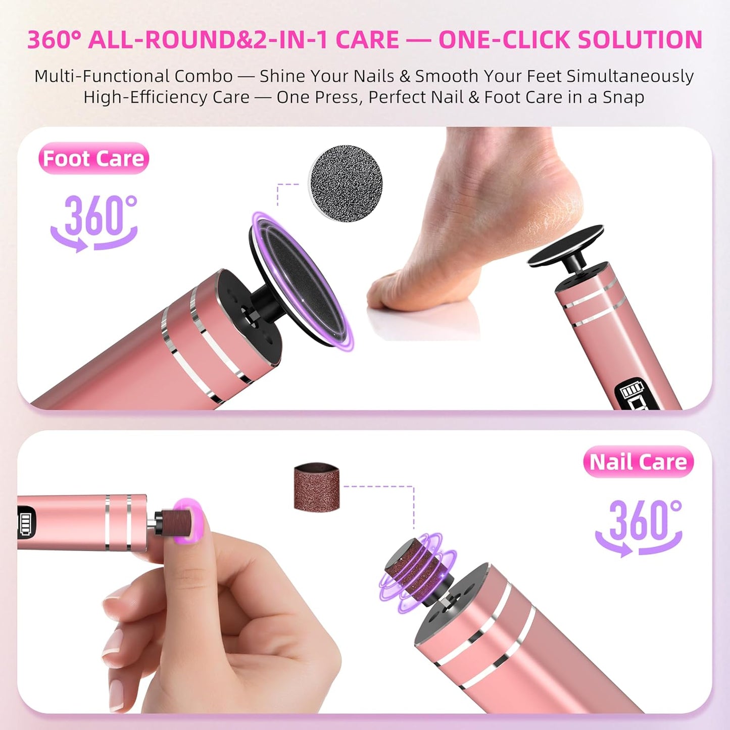 2 in 1 Electric Foot Callus Remover,9 Adjustable Speeds Rechargeable Electric Dead Skin Sander Pedicure Tools with Sandpaper Disk and Nail Drill Bits,Grinding Heads for Women&Men