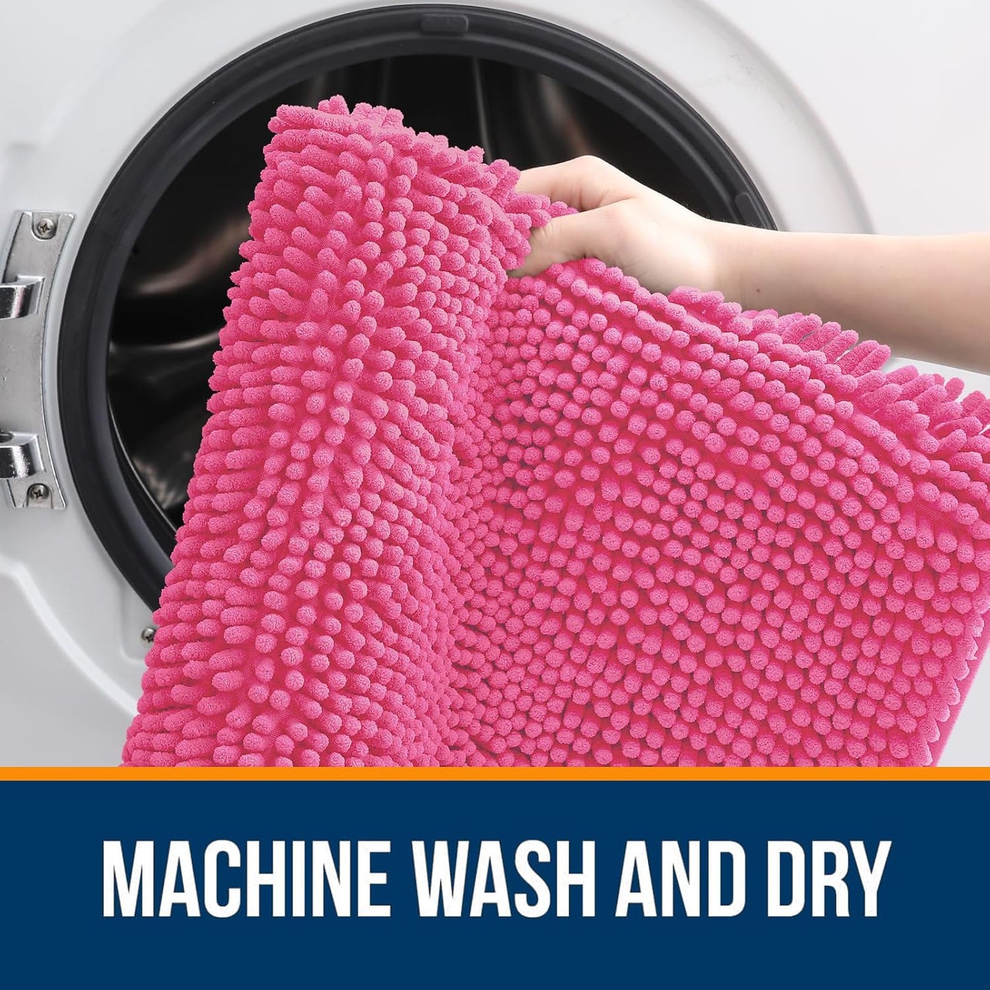 OLANLY Bathroom Rugs 70x46, Extra Soft Absorbent Chenille Bath Rugs, Rubber Backing Quick Dry, Machine Washable Bath Mats for Bathroom Floor, Tub and Shower, Home Decor Accessories, Hot Pink