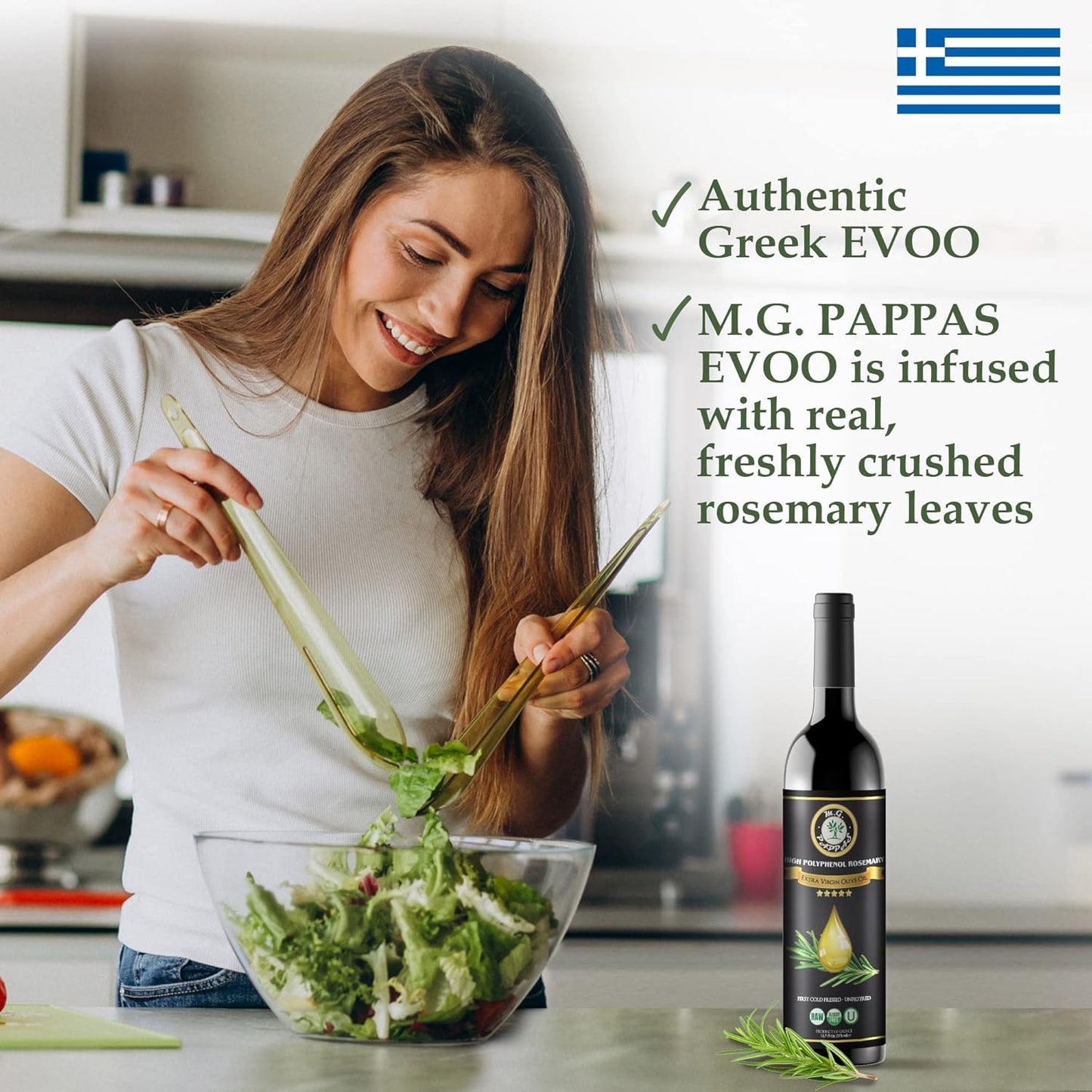 M.G. PAPPAS Rosemary Infused Olive Oil - High Polyphenol Rich Extra Virgin Olive Oil Unfiltered - Polyphenol Lab Report 650mg/kg - Cold Pressed Greek EVOO Award Winning - Rosemary Oil Cooking 12.7 Oz