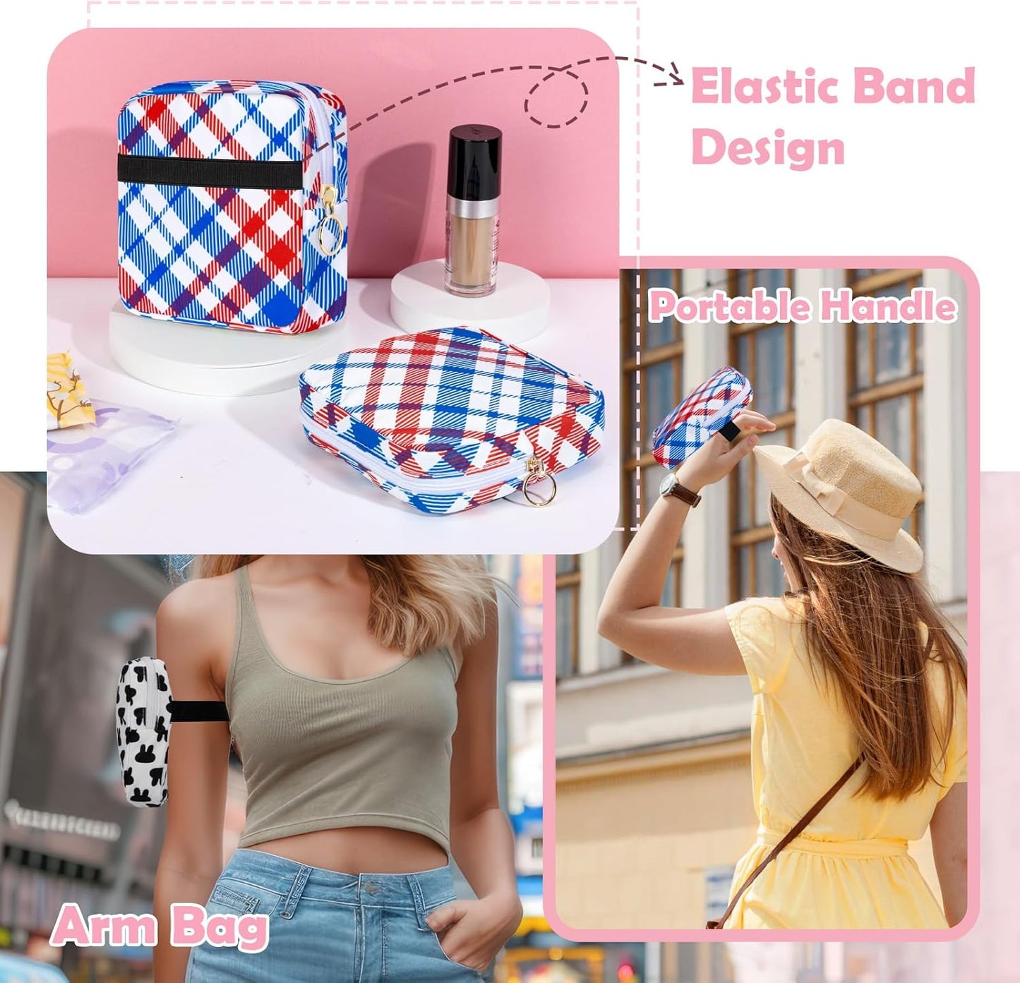 Desing Wish Period Bag Pouch Soft Cloth Sanitary Napkin Storage Bag Portable Menstrual Pad Pouches Tampon Holder for Purse First Period Kit for Girls 9-12 (Red-blue Stripes)