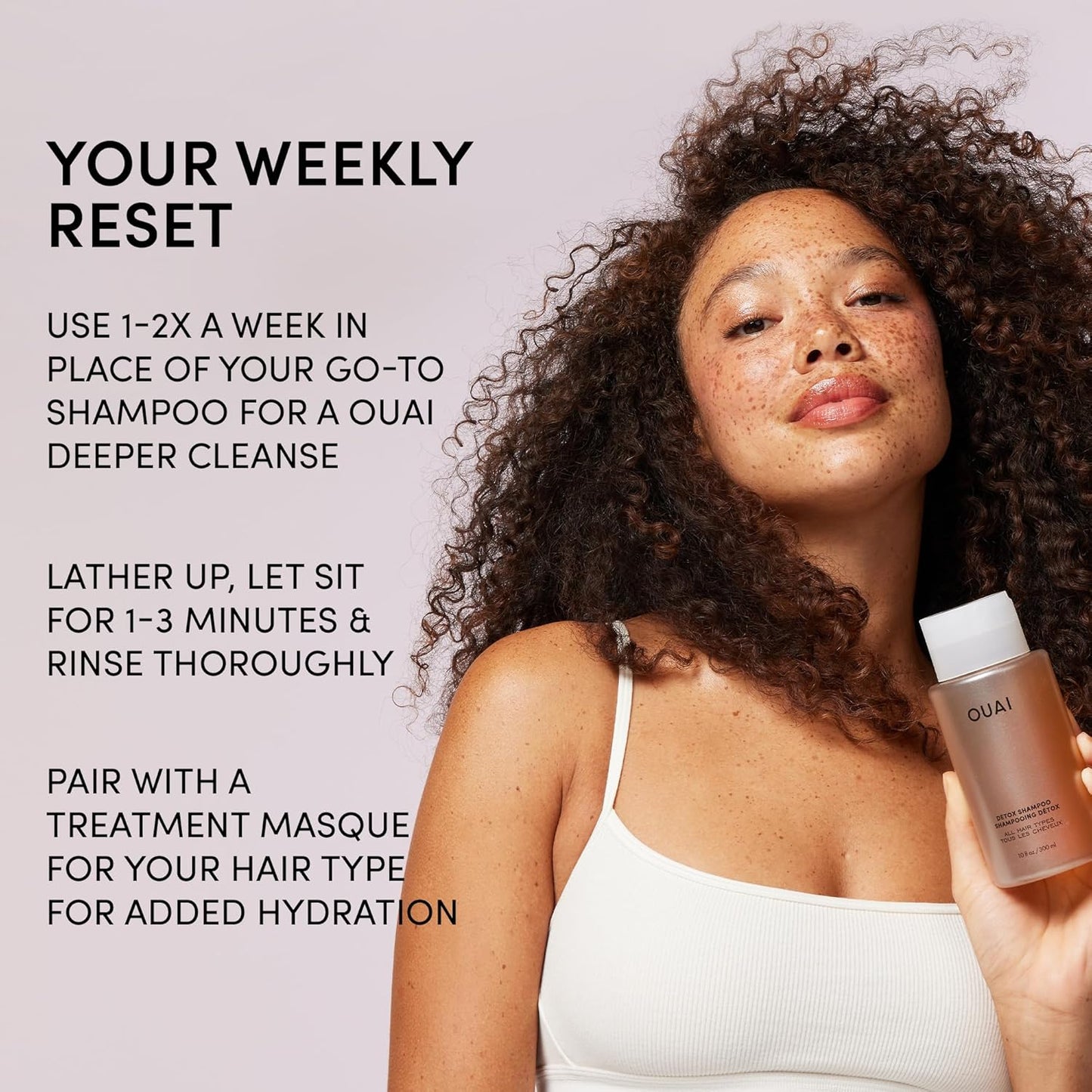 OUAI Detox Shampoo - Clarifying Shampoo for Build Up, Dirt, Oil, Product and Hard Water - Apple Cider Vinegar & Keratin for Clean, Refreshed Hair - Sulfate-Free Hair Care (16 oz)