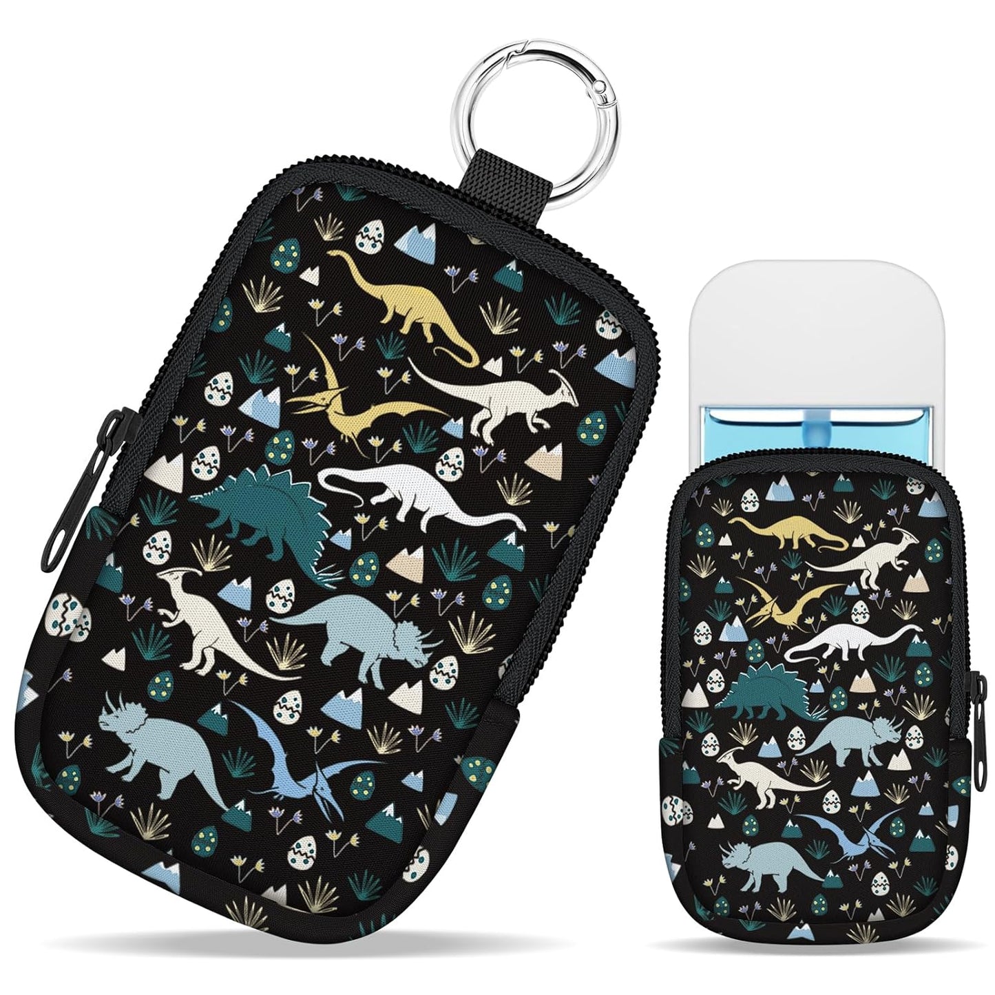 Cute Dinosaur Hand Sanitizer Spray Case, Hand Sanitizer Holder Zippered Pouch, Fashion Accessory with Snap Hook for Glow Mist and Power Mist 1FL OZ