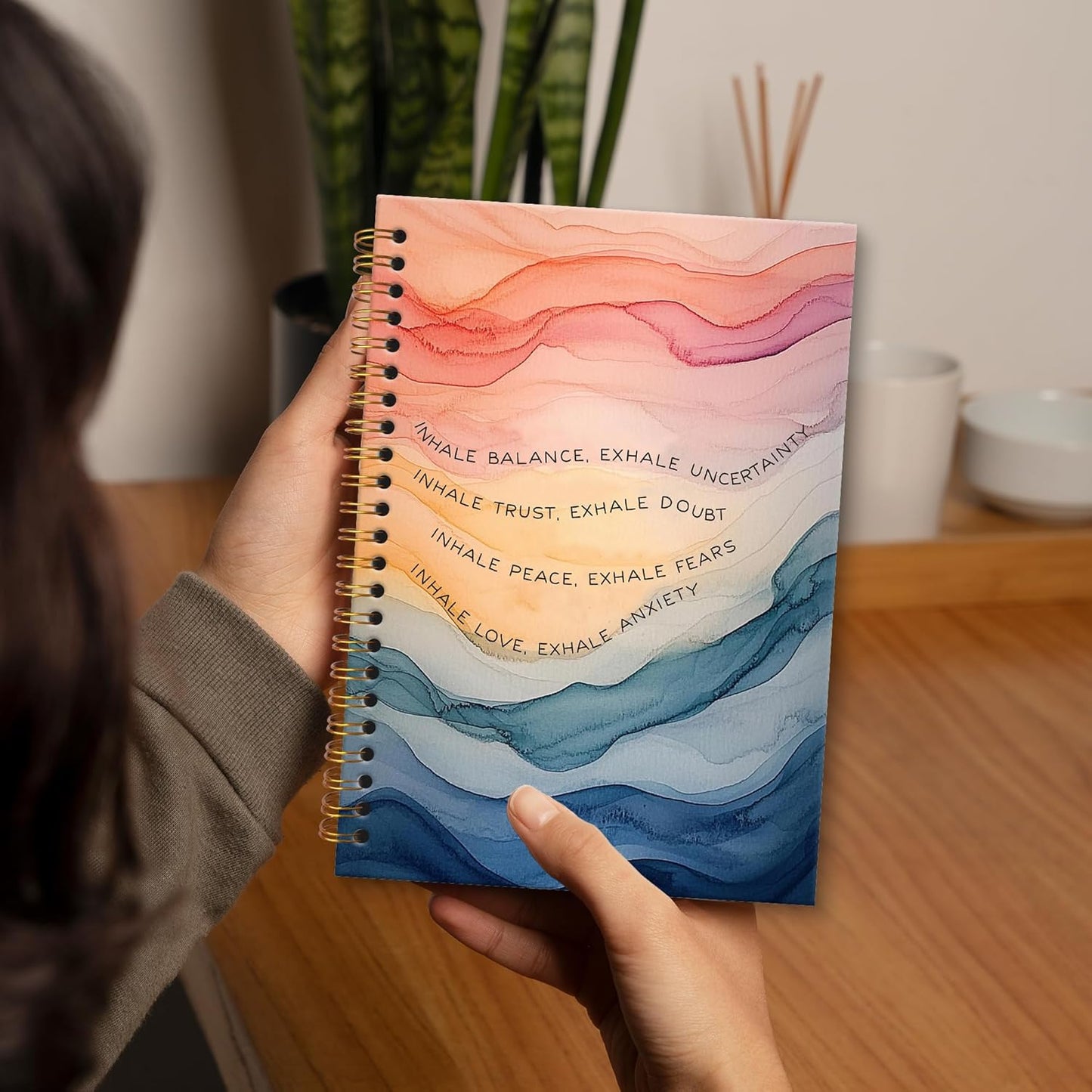 Inhale Exhale Mental Health Notebook Journal, Watercolor Abstract Spiral Notebook, Positive Therapy Journals Notebooks for Women Men, Psychologist Office School Supplies Gifts, 5.5x8.3In