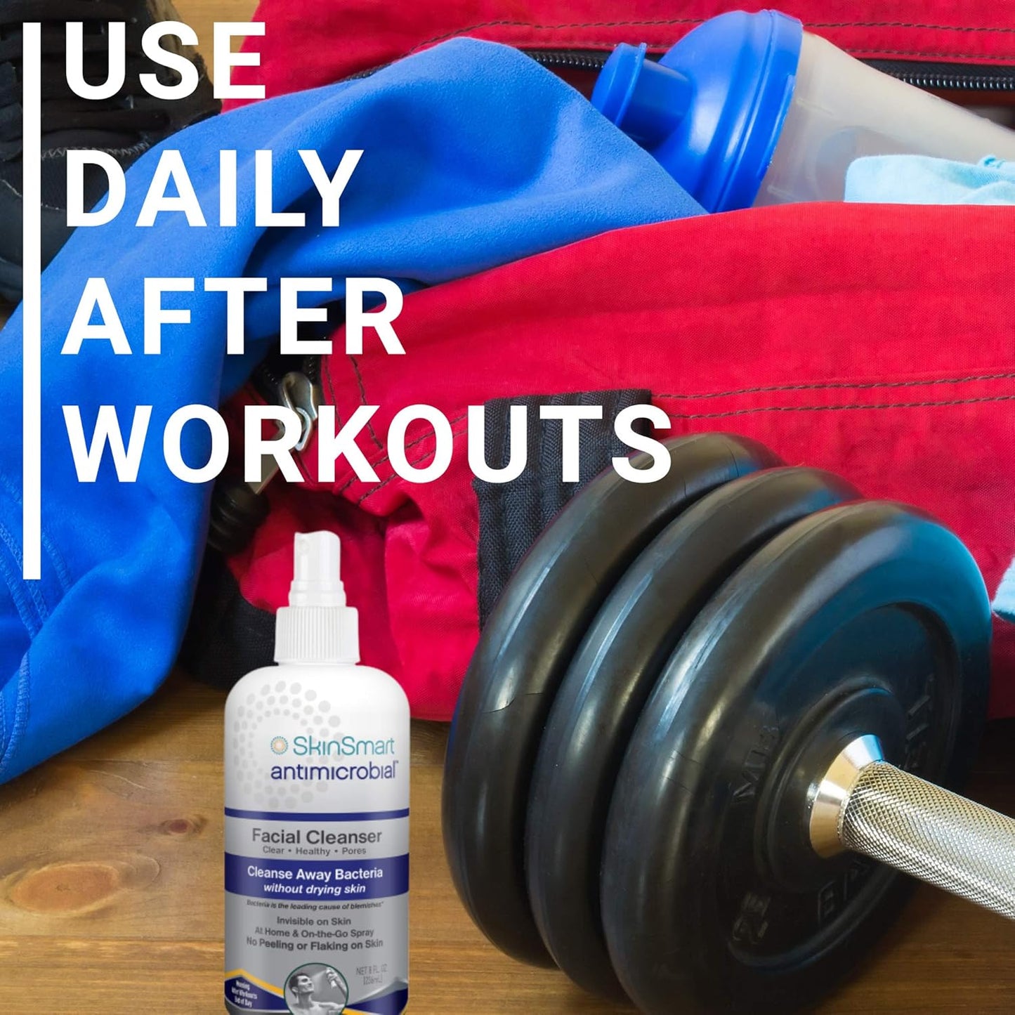 SkinSmart Facial Cleanser for Breakouts, Targets Bacteria for Post-Workout Pimples, Blemishes and Sweat Irritation; 8 oz Spray, Safe for All Ages: Adults and Teens