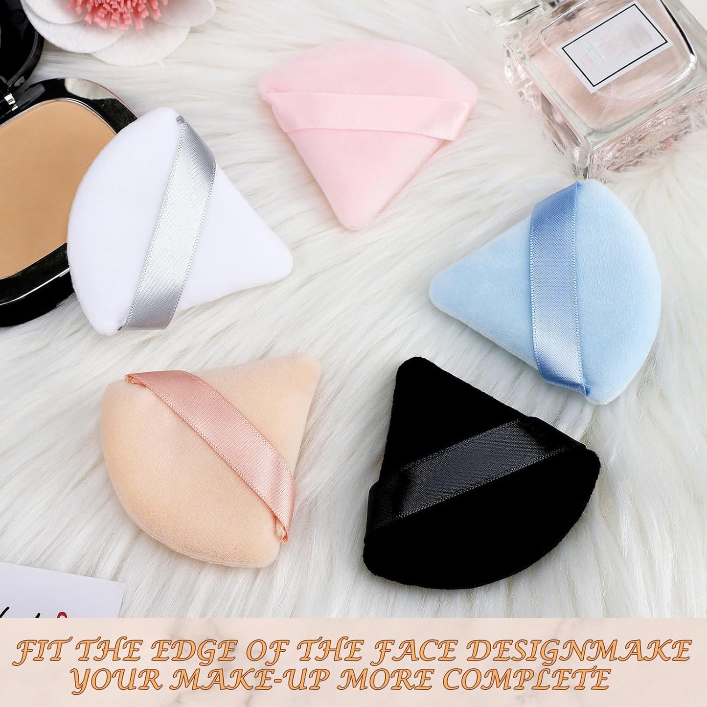 Suclain 48 Pcs Velour Triangle Powder Puff Soft Velour Makeup Puff for Face Powder Makeup Triangle Sponges for Wet and Dry Cosmetic Foundation Loose Mineral Body Makeup Tool(Bright Color)