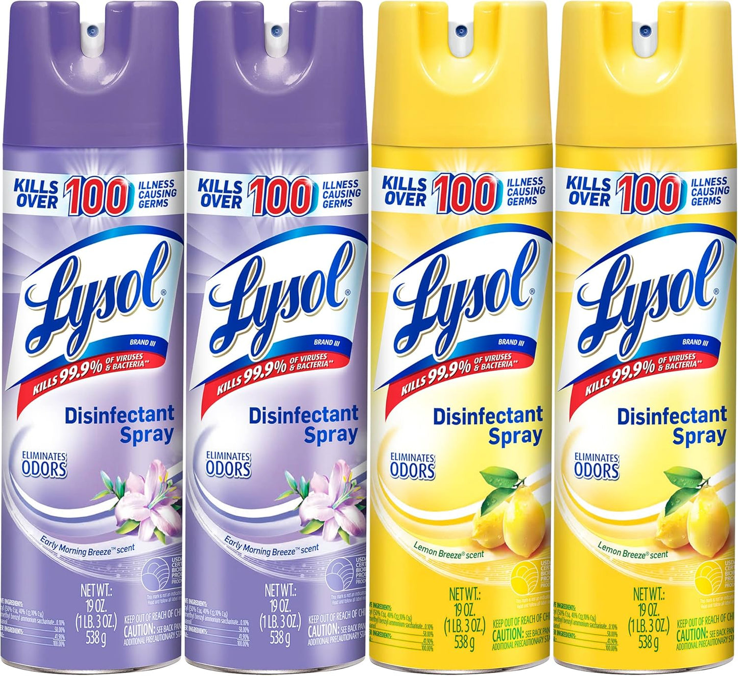 Lysol Disinfectant Spray Bundle, Sanitizing And Antibacterial Spray, For Disinfecting And Deodorizing, contains x2 Lemon and Early Morning Breeze, 19 Fl Oz, Packaging May Vary