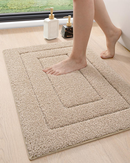 DEXI Bathroom Rug 32x20, Non Slip Washable Bath Mat for Shower Floor, Absorbent Soft Bathmat with Rubber Backing, Quick Dry Microfiber Carpet, Beige