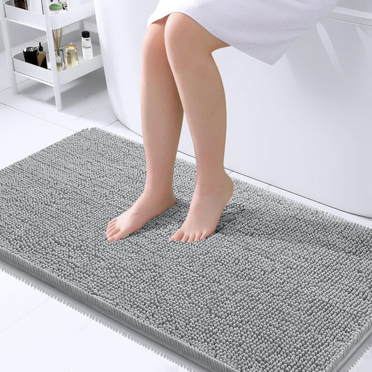 OLANLY Bathroom Rugs 45x27, Extra Soft Absorbent Chenille Bath Rugs, Rubber Backing Quick Dry, Machine Washable Bath Mats for Bathroom Floor, Tub and Shower, Home Decor Accessories, Light Grey