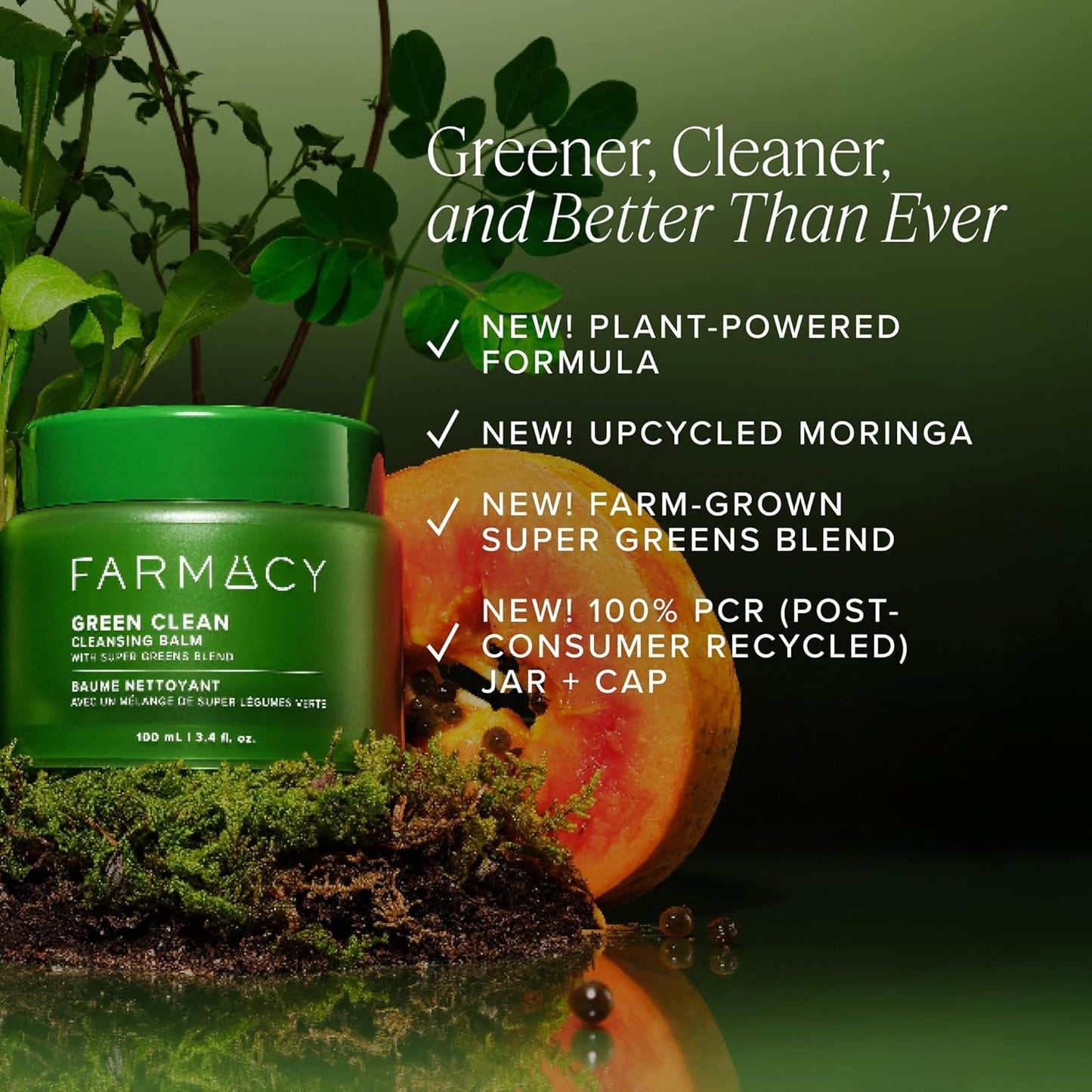 Farmacy Makeup Remover Cleansing Balm - Green Clean Waterproof Makeup Remover + Oil Based Cleanser - Newly Formulated Double Cleanser with Plant Based Waxes + Upcycled Moringa (30ml)